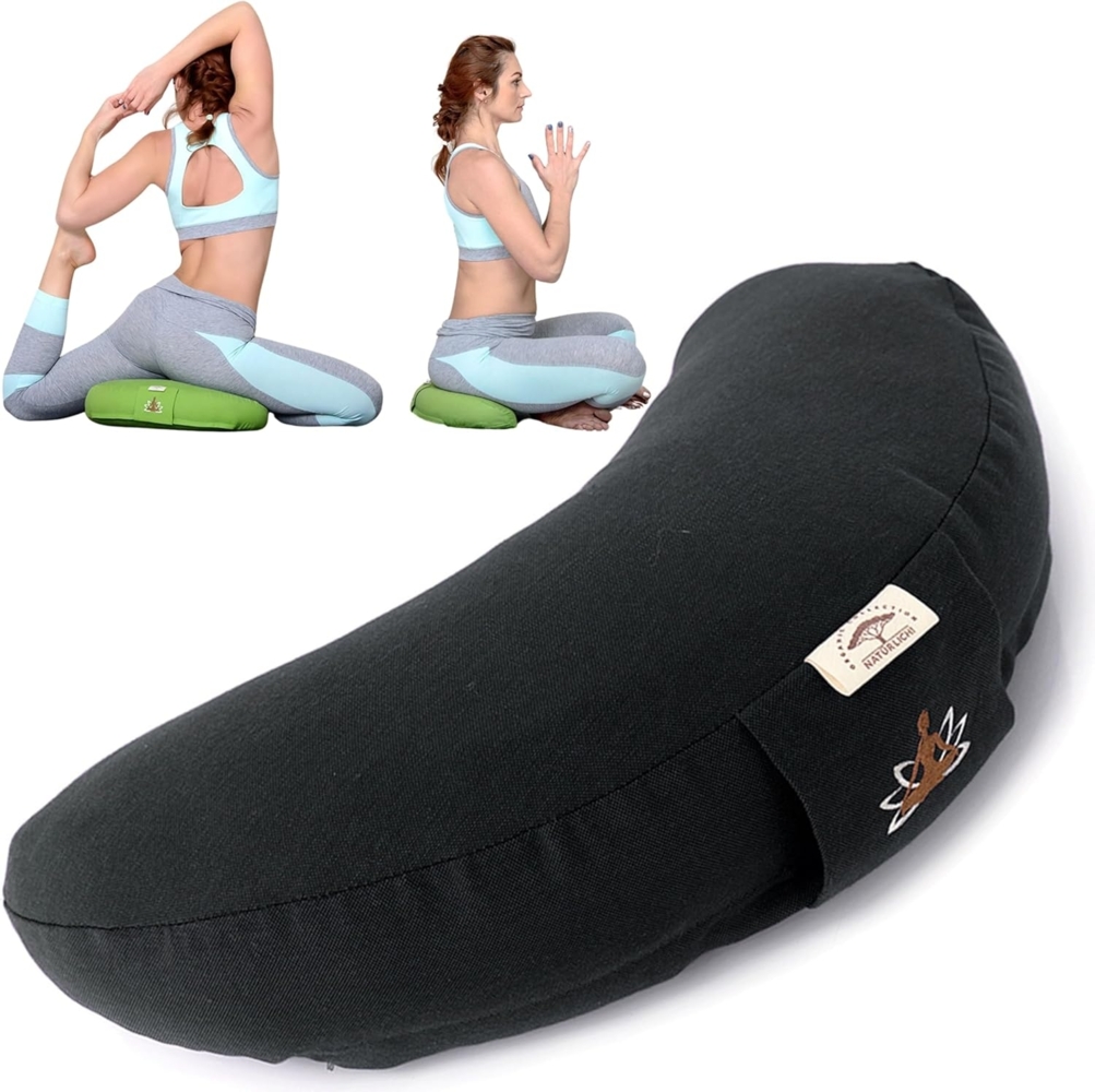 SEI Design Yogakissen Meditationskissen Yogakissen Halbmond mit Buchweizenschalen Füllung, gesticktes Motiv Bild 1