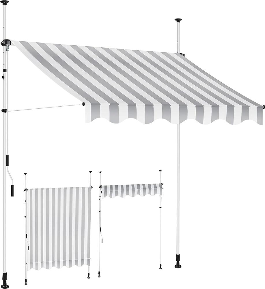 KESSER® Klemmmarkise mit Handkurbel Balkon, Balkonmarkise ohne Bohren, UV-beständig höhenverstellbar wasserabweisend , Sonnenschutz, Terrassenüberdachung , einfache Montage 150cm, Weiß-Grau Bild 1