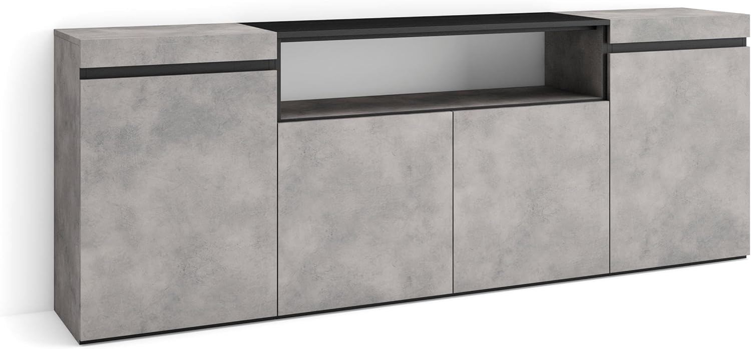 Skraut Home | Sideboard, Highboard | Kommode, Komodenschrank | 200 x 75 x 35 cm | 4 Türen | Wohnzimmer, Küche | Moderner Stil | Zement Bild 1
