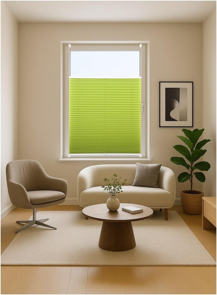 ondeco Plissee ohne Bohren mit Klemmträger viele Farben, Sonnenschutz für Fenster innen, Lichtschutz und Blickdicht, Plissee klemmfix Faltrollo Sichtschutz für Tür - Hellgrün - 60x130 cm Bild 1