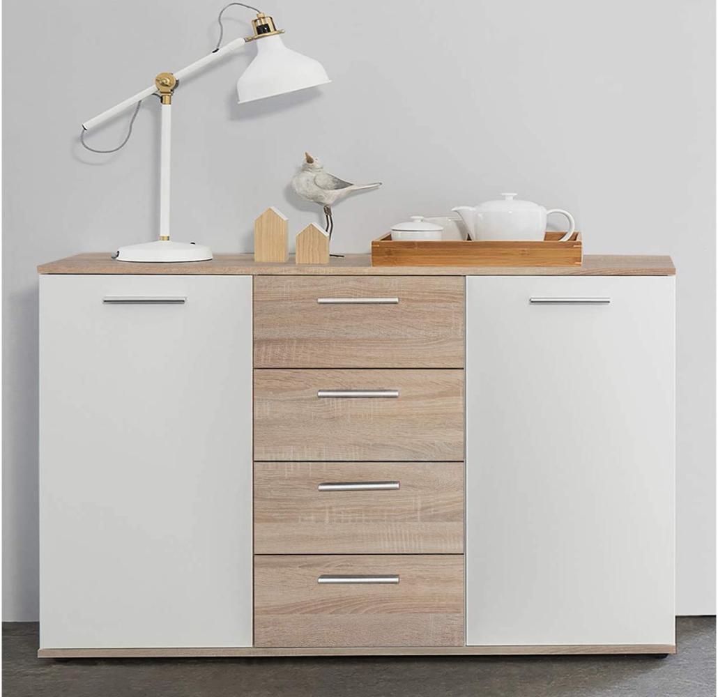 Möbelando 'Jacklin' Sideboard, Spanplatte, 120 x 35 x 85 cm , Sonoma Eiche / Weiß Bild 1