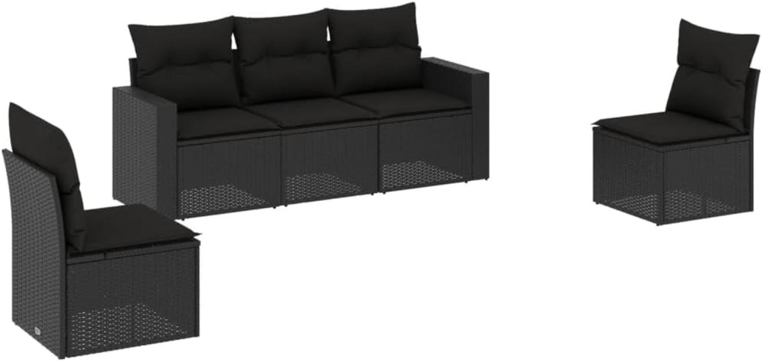 vidaXL 5-tlg. Garten-Sofagarnitur mit Kissen Schwarz Poly Rattan 3251122 Bild 1