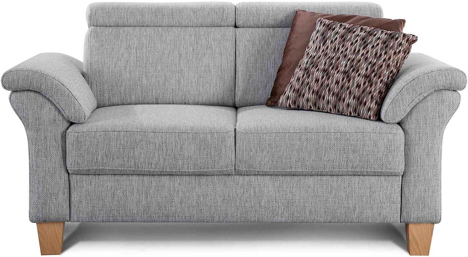 Cavadore 2-Sitzer Sofa Ammerland / Couch mit Federkern im Landhausstil / Inkl. verstellbaren Kopfstützen / 156 x 84 x 93 / Strukturstoff hellgrau Bild 1