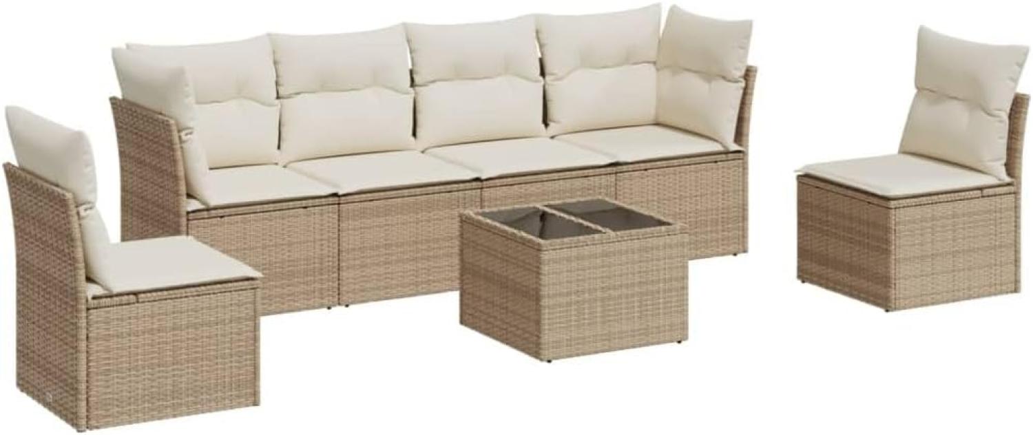 vidaXL 7-tlg. Garten-Sofagarnitur mit Kissen Beige Poly Rattan 3217378 Bild 1