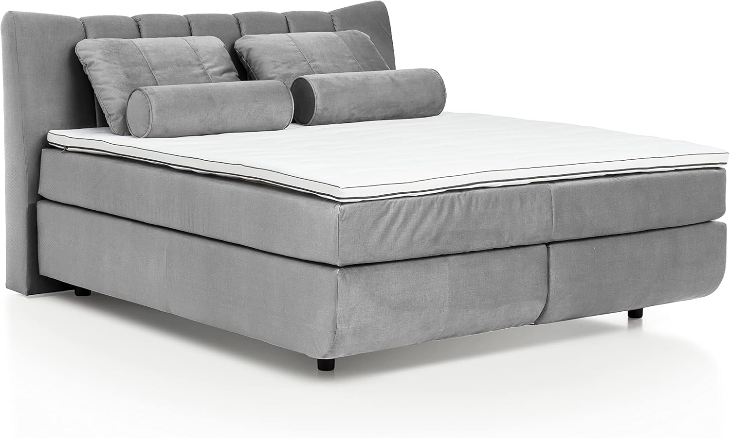 Mivano Free Boxspringbett mit Durchgehender Matratze (H2) und Premium Topper, Mikrofaser All Senses Hellgrau, Liegefläche 140x200 cm Bild 1