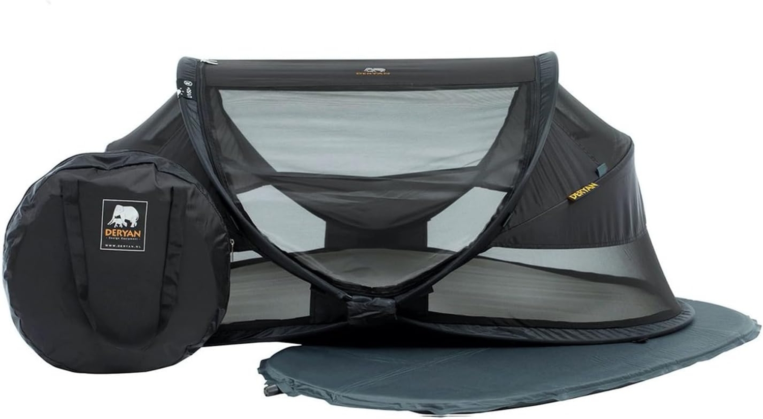 DERYAN Pop-up-Reisebett Baby Luxe mit Moskitonetz Schwarz Bild 1