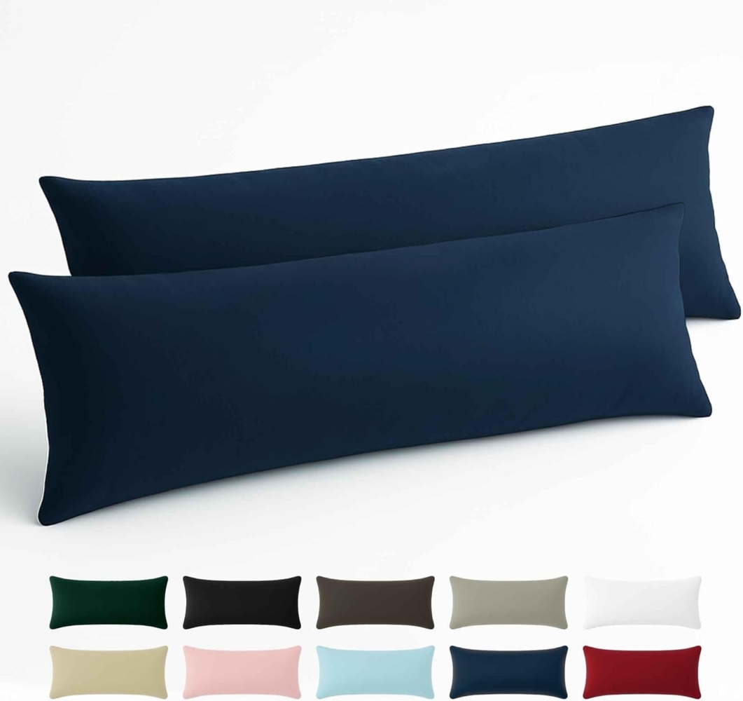 Kissenbezug 40x145 Baumwolle Renforcé (2er-Set) - Dunkelblau - Dicht gewebt mit 57 Fäden/cm² - Kissenbezug 40x145 cm - Oeko Tex Zertifiziert - Dreamzie Bild 1