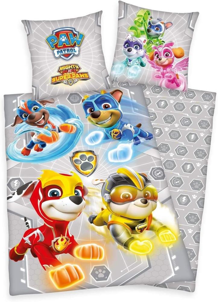 PAW PATROL Kinderbettwäsche Herding PAW Patrol - Mighty Pups - Bettwäsche-Set, 135x200 & 80x80, Baumwolle, 100% Baumwolle Bild 1