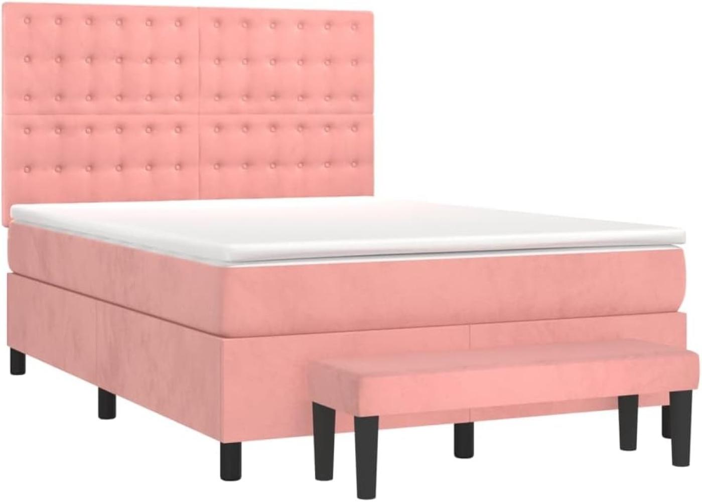 vidaXL Boxspringbett mit Matratze Rosa 140x190 cm Samt 3138084 Bild 1