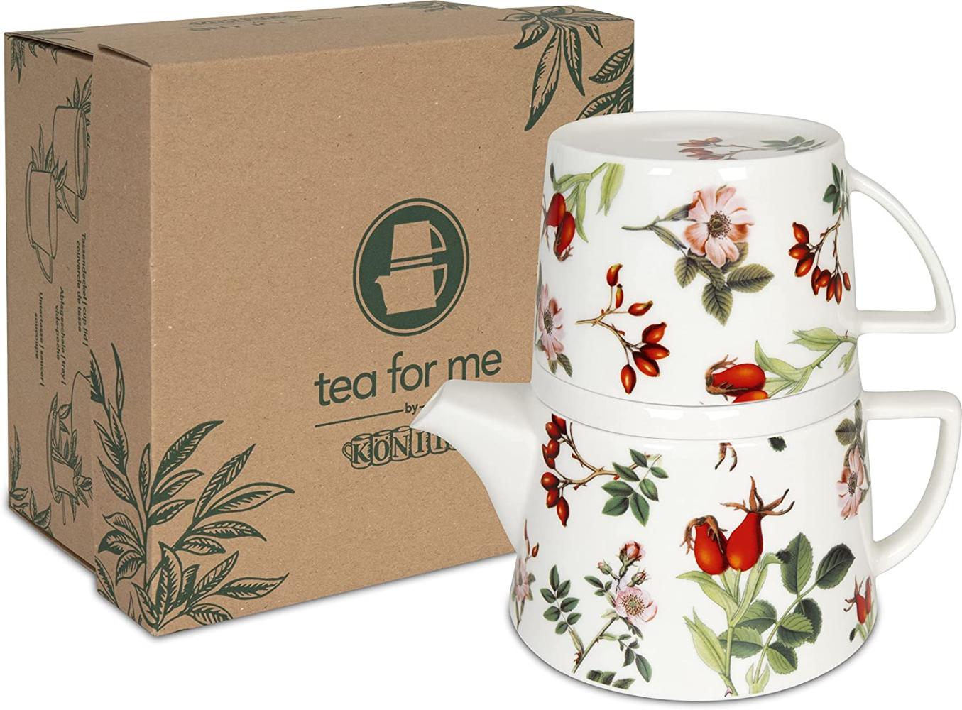 Könitz Tee-Kannen-Set Tea for me - Hagebutte, Teebereiter mit Becher und Deckel, Bone China, 650 ml, 11 5 976 2137 Bild 1