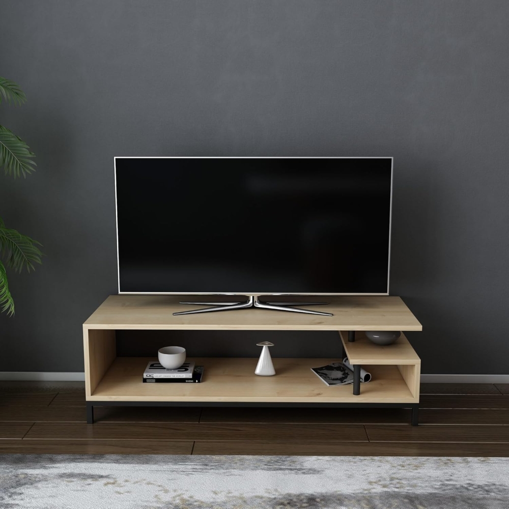 Hanah Home Industrial TV Stand, Black & Oak, 120 x 44.6 x 37.6 cm | 100% Melamine Coated Particle Board, 18 mm Thick | Stylish & Durable for Modern Living Rooms Bild 1