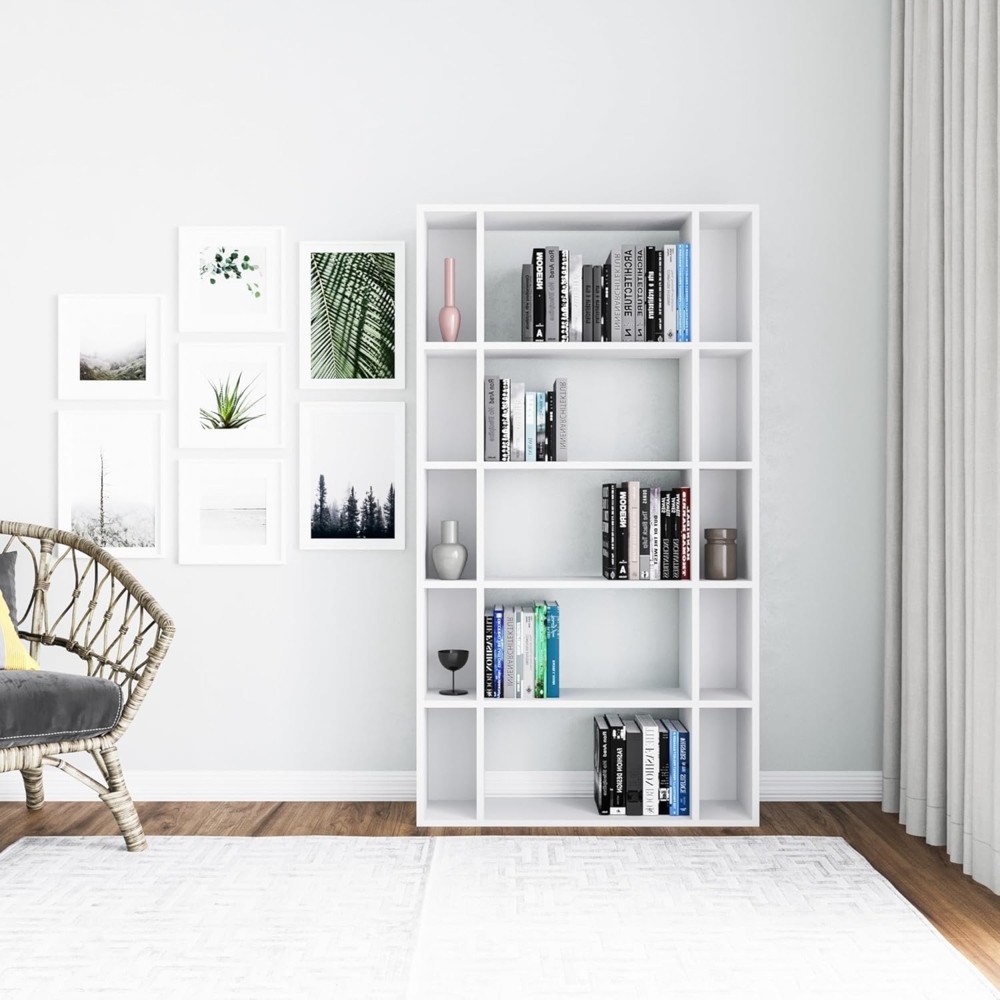 Hanah Home Scandinavian White Bookshelf, 90 x 25 x 163.6 cm | 100% Melamine Coated Particle Board, 18 mm Thick | Wall-Mountable, Stylish & Functional Design Bild 1