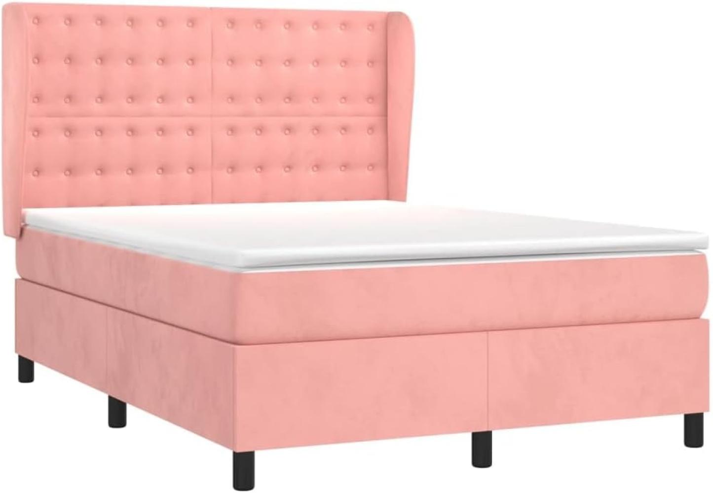 vidaXL Boxspringbett mit Matratze Rosa 140x200 cm Samt 3129458 Bild 1