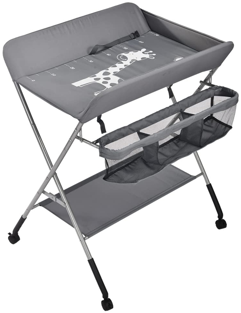 OHMG Baby Wickelkombi Klappbare Wickelkommode,Wickeltisch mit Rollen,Mobiler Wickeltisch mit Wickelauflage,Sicherheitsgurt und Ablagefächern,Wasserdicht und Höhenverstellbar,Stabil Bild 1