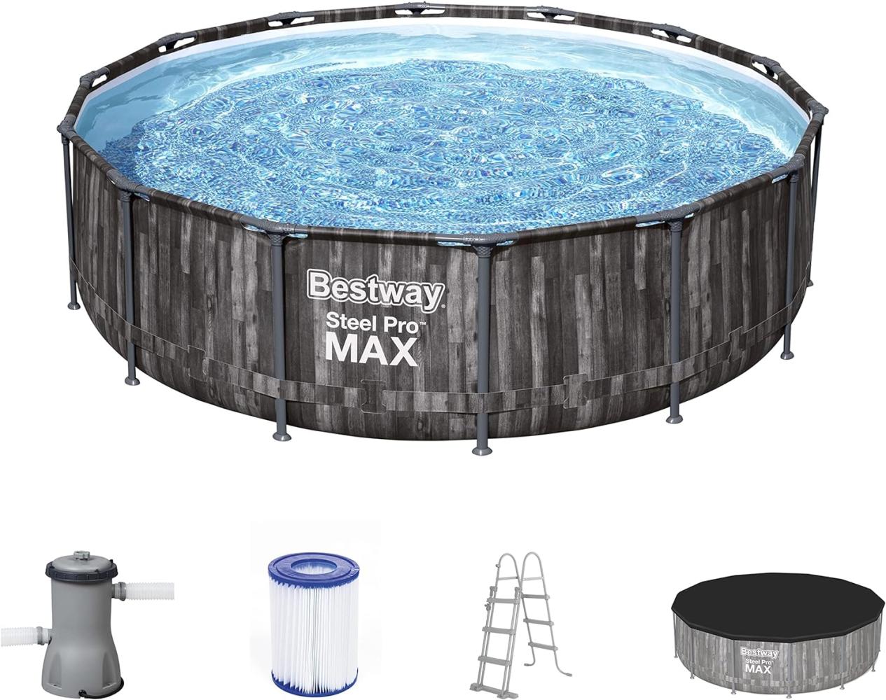 Steel Pro MAX™ Auftstellpool-Komplett-Set mit Filterpumpe Ø 427 x 107 cm, Holz-Optik (Mooreiche), rund Bild 1