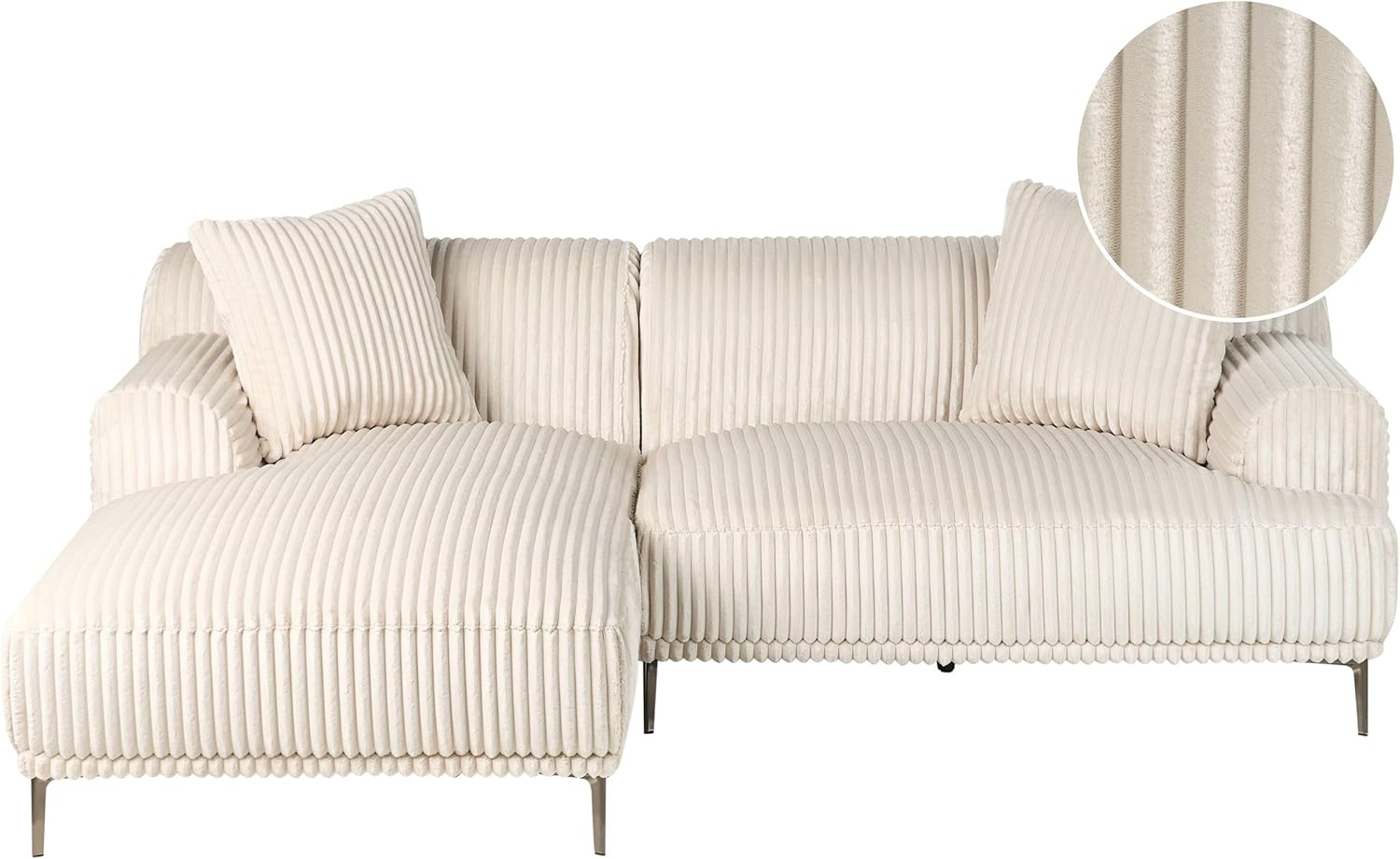 Ecksofa STENUM Cord Cremeweiß rechtsseitig Bild 1
