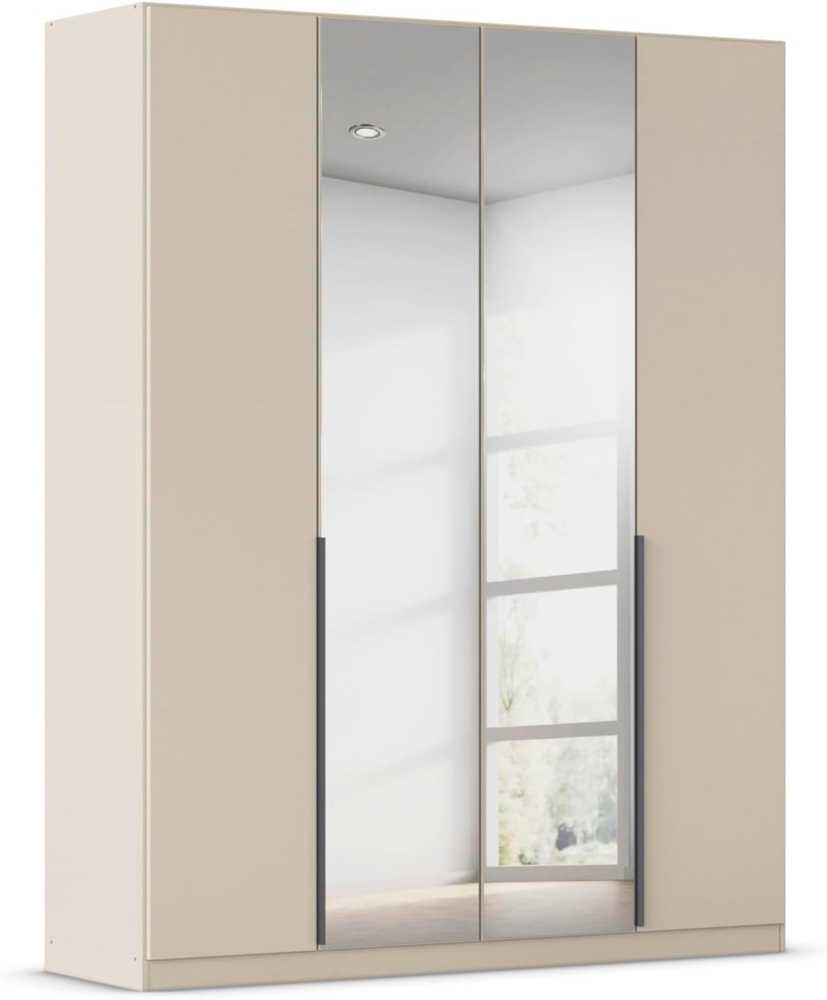 Rauch Möbel Alabama, Kleiderschrank, Garderobenschrank, 4-türig, Spiegel, Zubehör Classic, 2 Kleiderstangen, 7 Einlegeböden, Farbe Beige, Griff Grau metallic, 181 x 229 x 54 cm Bild 1