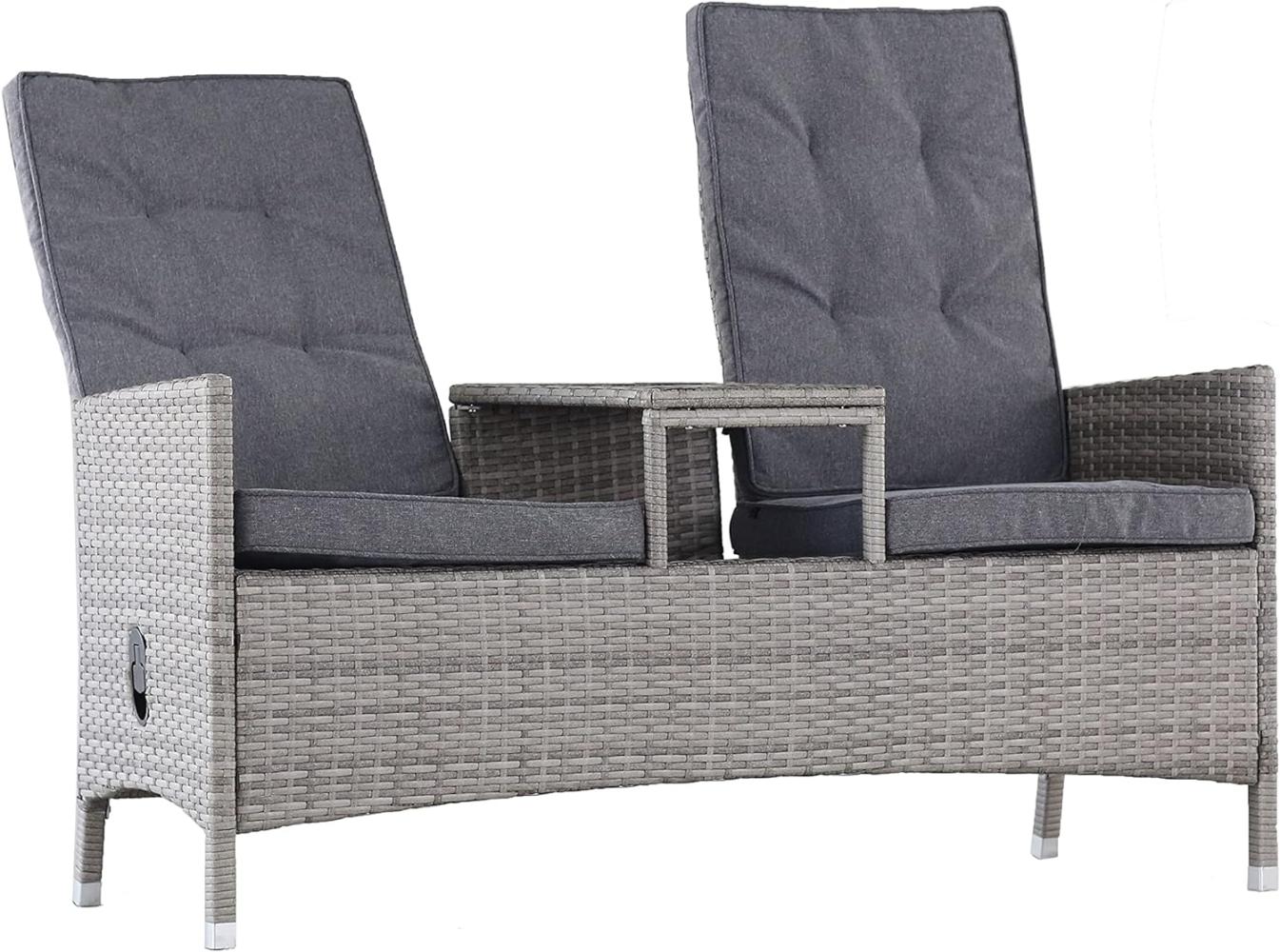 LOVESEAT 2er Gartenbank Polyrattan Bank verstellbar - grau Bild 1