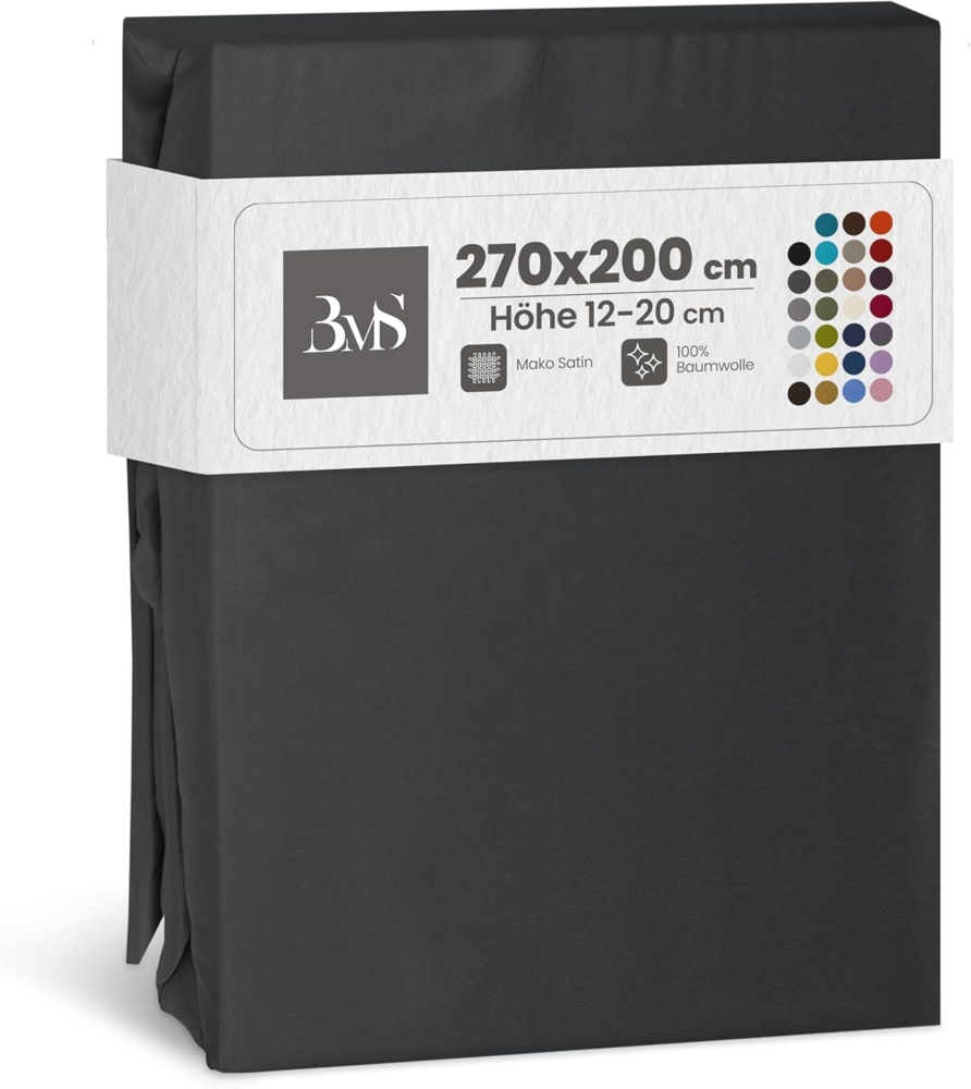 Bettwaesche-mit-Stil Mako-Satin Spannbettlaken anthrazit 270x200 cm Bild 1