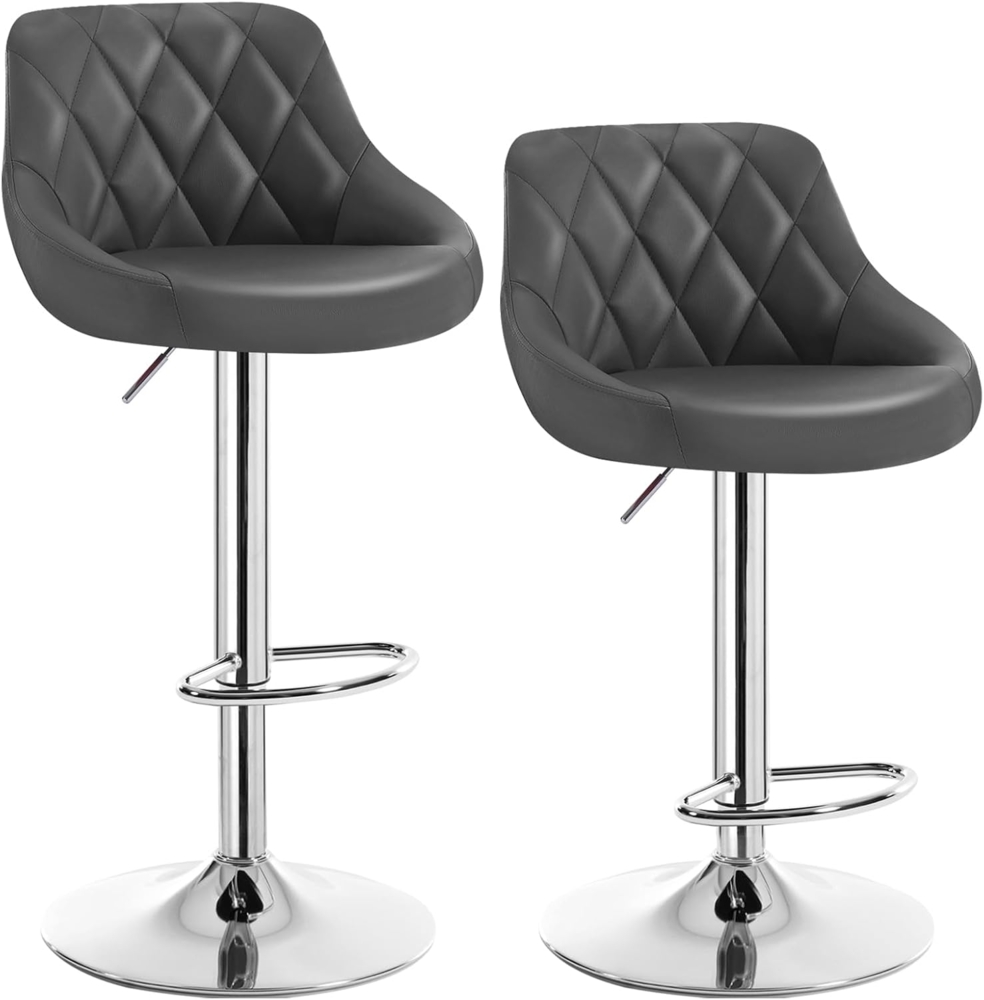 WOLTU BH23gr-2 Barhocker Tresenhocker, Gute gepolstert, Kunstleder, Höhenverstellbar, Drehbar, 11 Farben, 2 x Hocker, Grau Bild 1