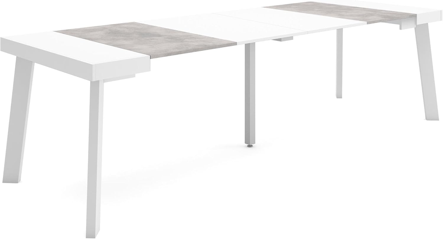 Skraut Home | Ausziehbarertisch | Multifunktionaler ausziehbarer | 260 | Für 12 Gäste | Hölzerne Beine | Moderner Stil | Mattweiß und Zement Bild 1