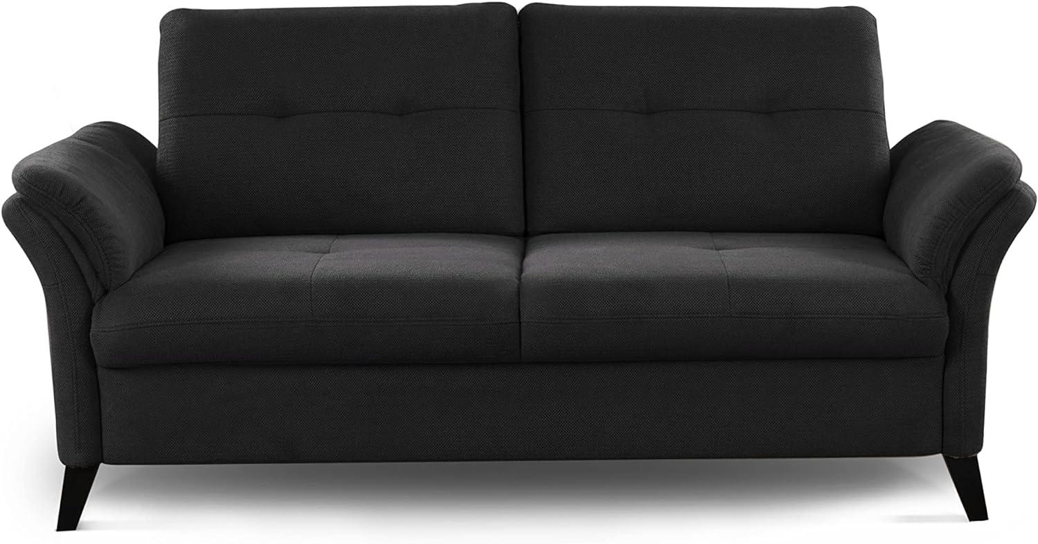 CAVADORE 3er Sofa Grönland / Skandinavische 3-Sitzer-Couch mit Federkern + Sitztiefenverstellung / 193 x 90 x 102 / Flachgewebe, Schwarz Bild 1