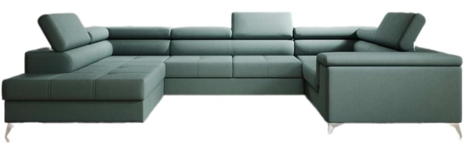 Designer Sofa Torino mit Schlaf- und Klappfunktion Stoff Grün Links Bild 1