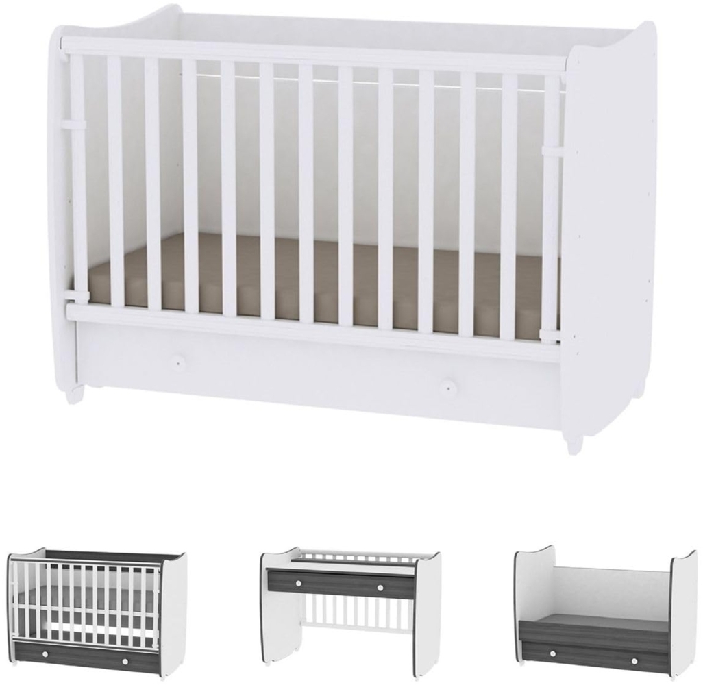 Lorelli 'Dream' Babybett 70x140 cm umbaubar, mit Schaukelfunktion, weiß Bild 1