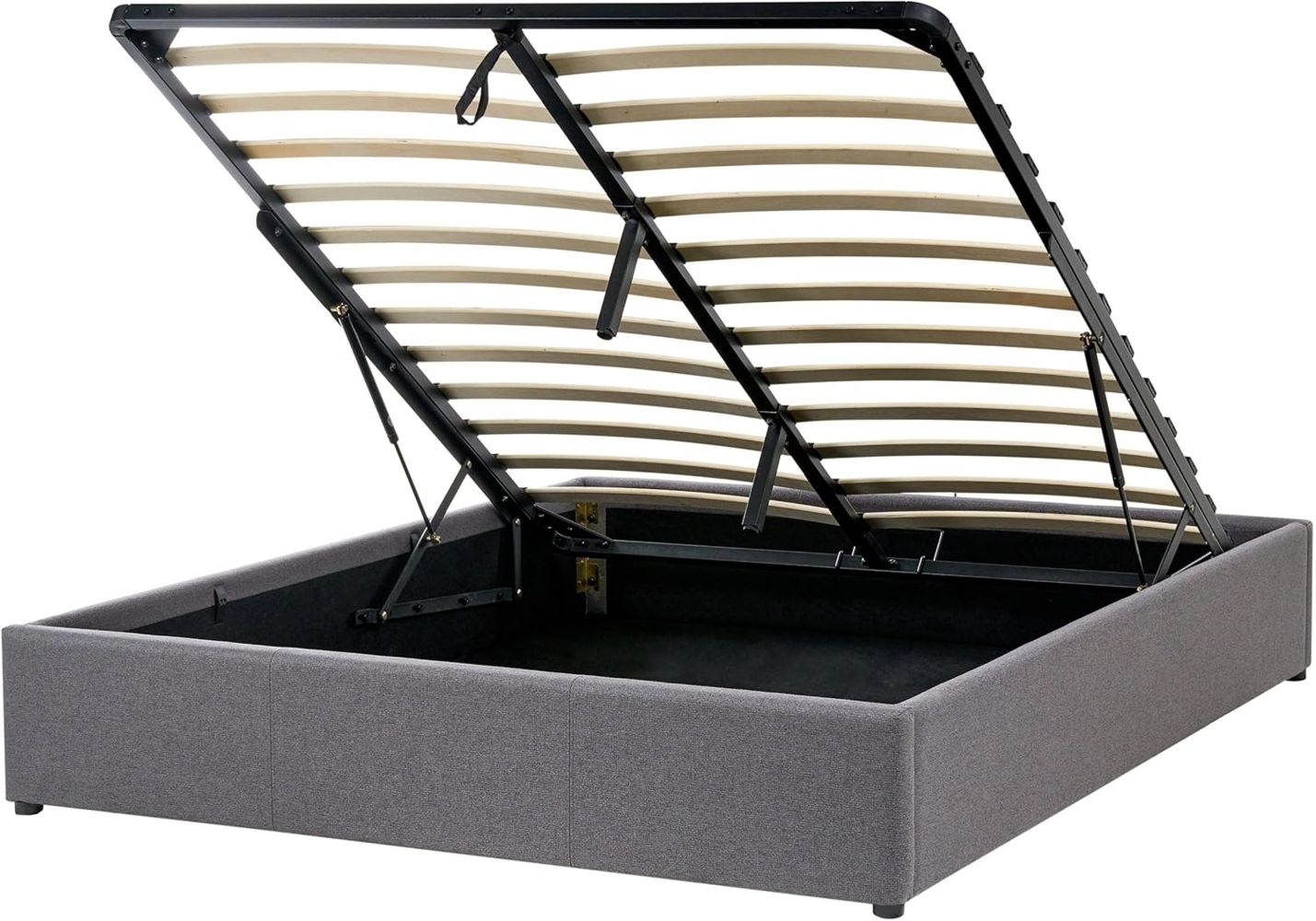 Polsterbett Leinenoptik grau mit Bettkasten hochklappbar 140x200 cm DINAN Bild 1