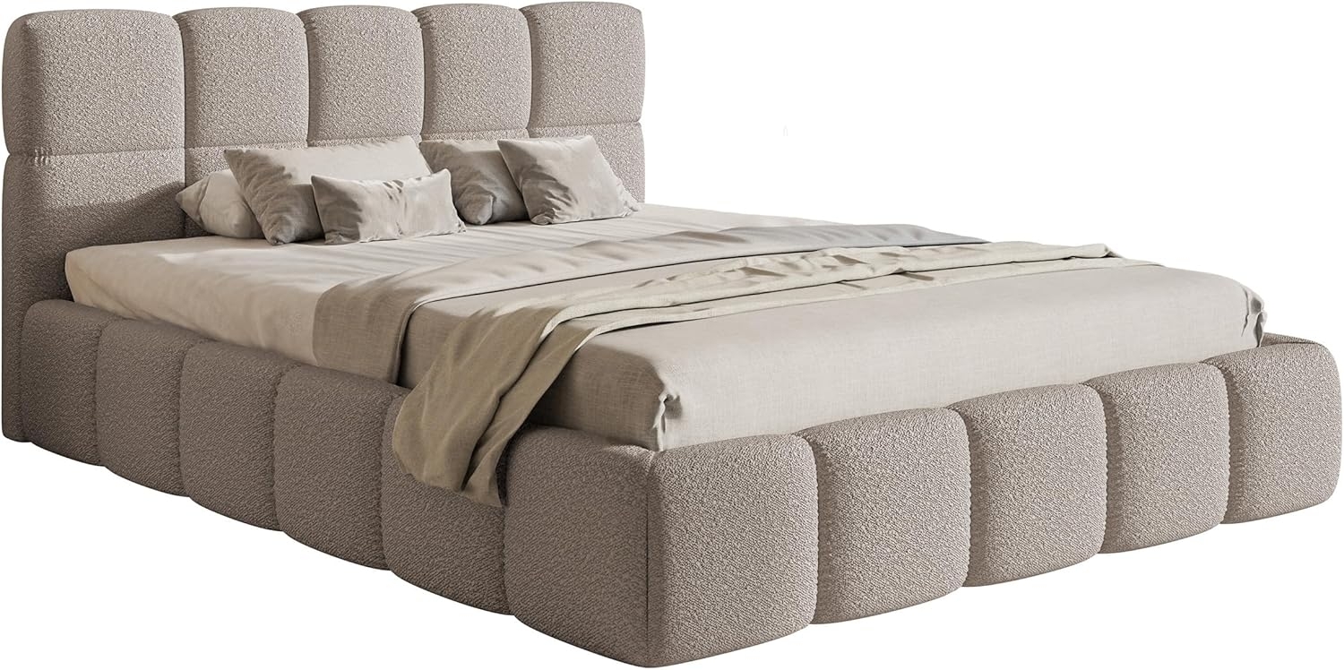 Selsey Bett Polsterbett 160x200 cm Boucle Gewebe Reißfest Cloudy Hellgrau Bild 1