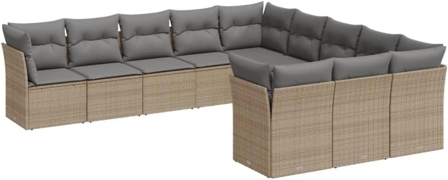 vidaXL 11-tlg. Garten-Sofagarnitur mit Kissen Beige Poly Rattan 3218409 Bild 1