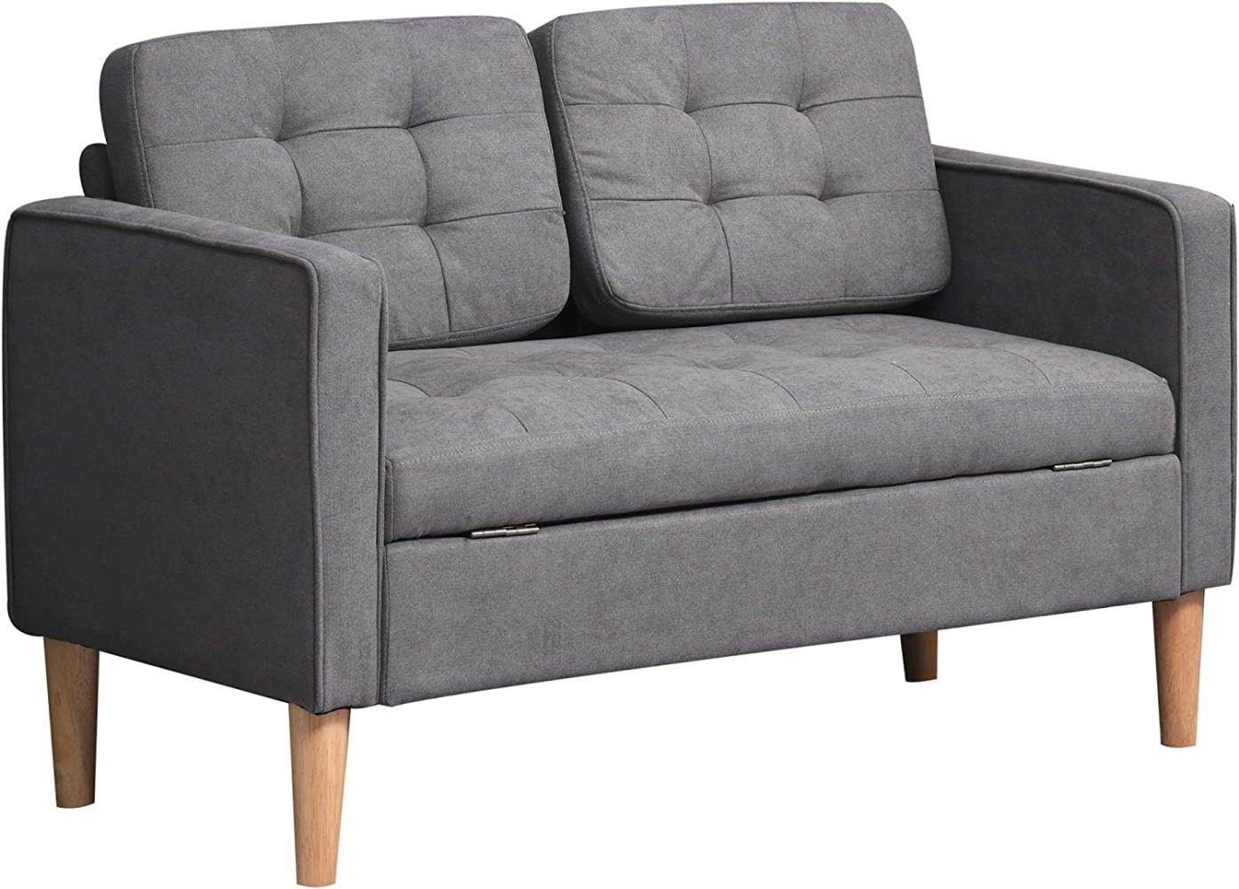 HOMCOM 2-Sitzer Sofa Stoffsofa Doppelsofa abnehmbar mit Kissen Gummiholz Baumwoll Grau 117 x 62 x 78 cm Bild 1