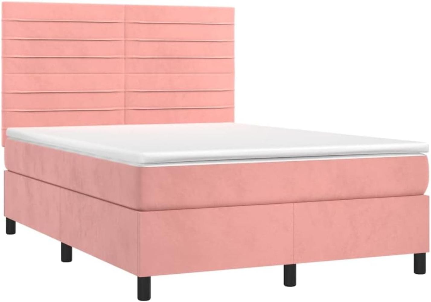 vidaXL Boxspringbett mit Matratze & LED Rosa 140x190 cm Samt 3136184 Bild 1