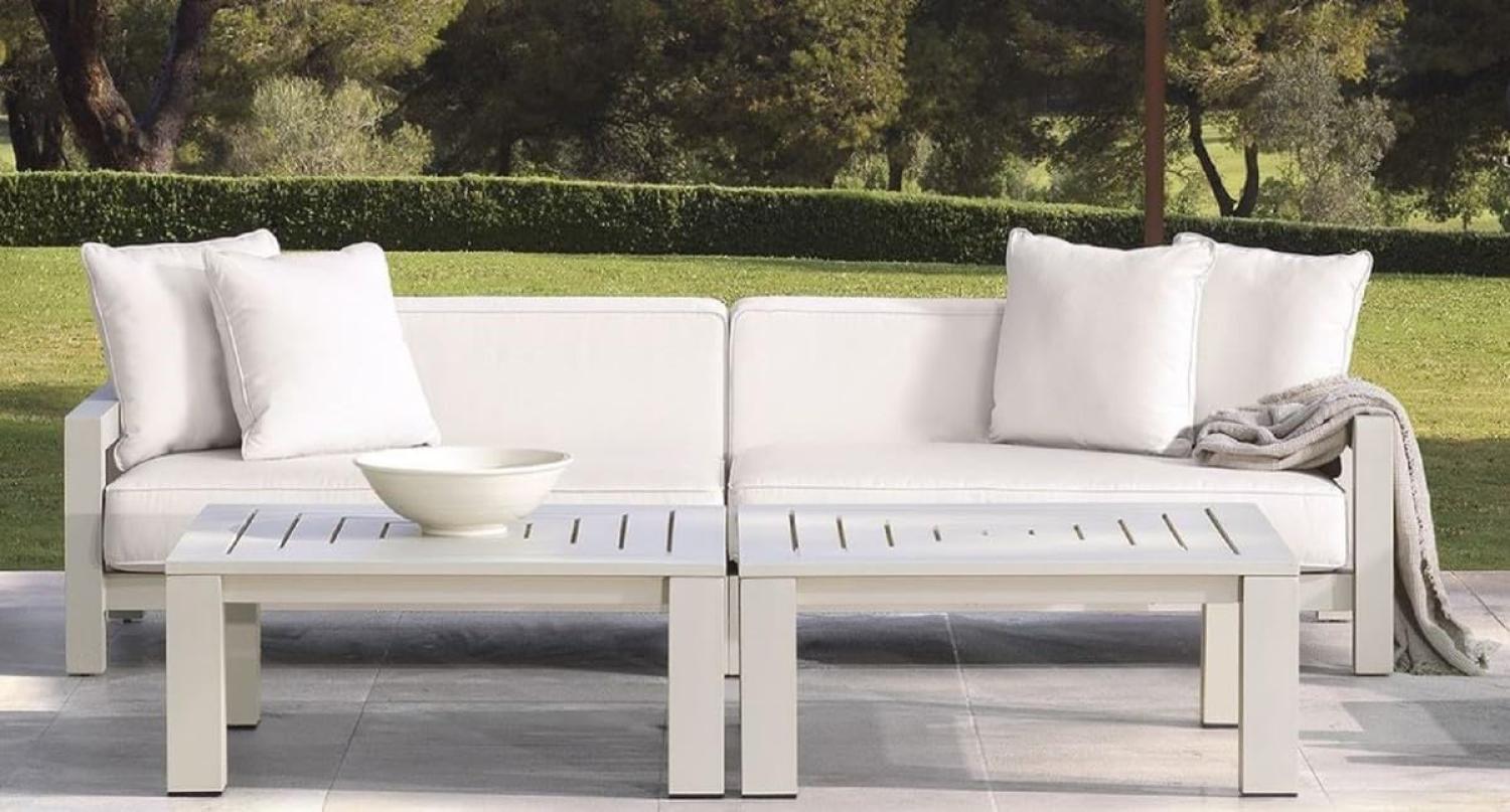 Casa Padrino Luxus Gartensofa Weiß / Sandfarben 273,5x100 x H. 72 cm - Wetterbeständiges Garten Terrassen Sofa mit Kissen - Hotel Möbel - Luxus Qualität Bild 1