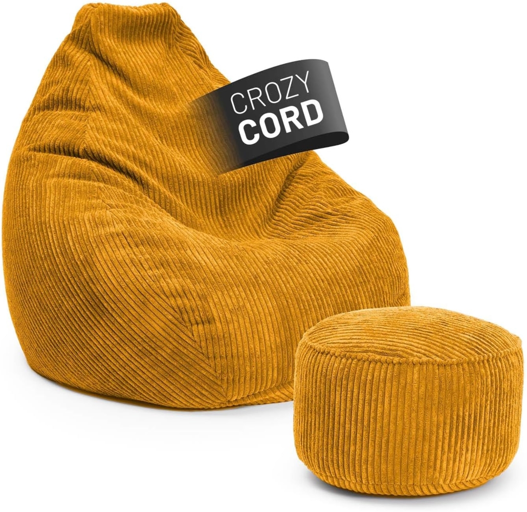 Lumaland Relax Set Cord – Sitzsack Giant + Pouf | Besser als Sofa, Sessel & Co. | XXL Bean Bag + Sitzpouf Hocker mit Füllung (EPS Perlen) für Indoor | Bodensofa für Wohnzimmer, Schlafzimmer & Gaming Bild 1