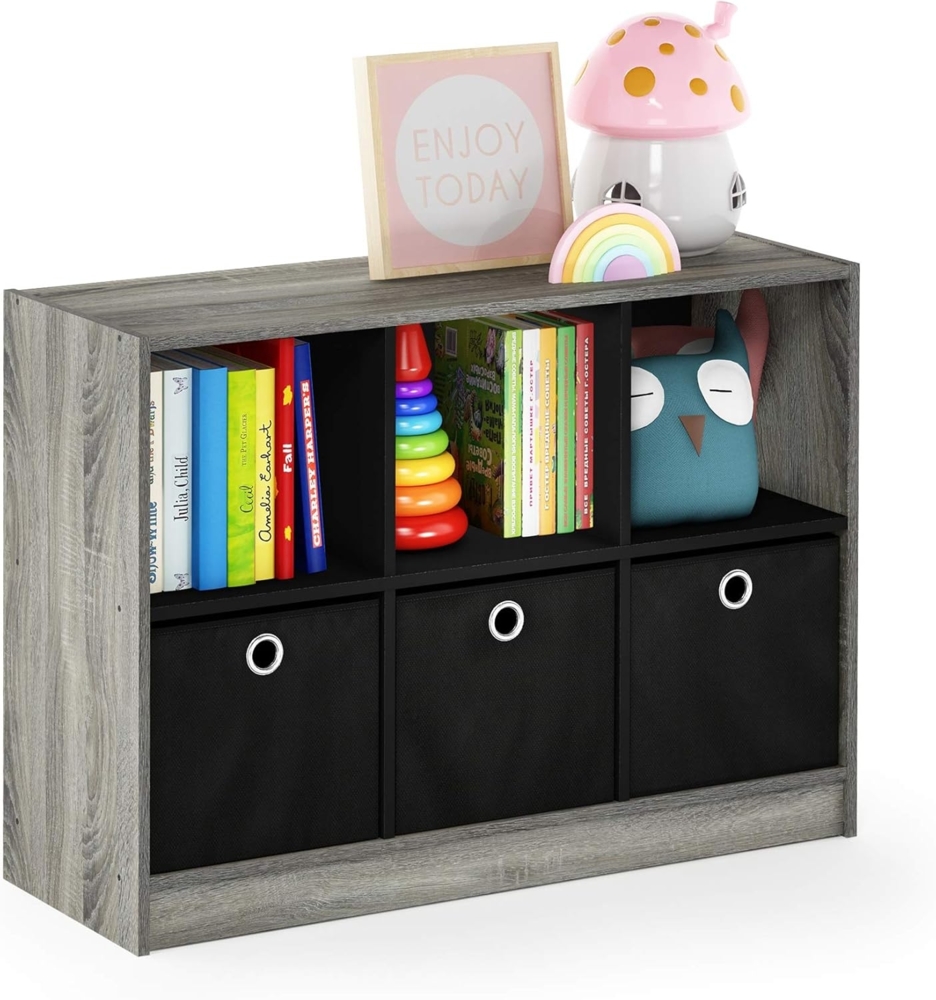 Furinno Basic Bücherregal mit 6 Fächern und 3 Einschüben, holz, French Oak Grey, 30. 23x80. 26x59. 94 cm Bild 1