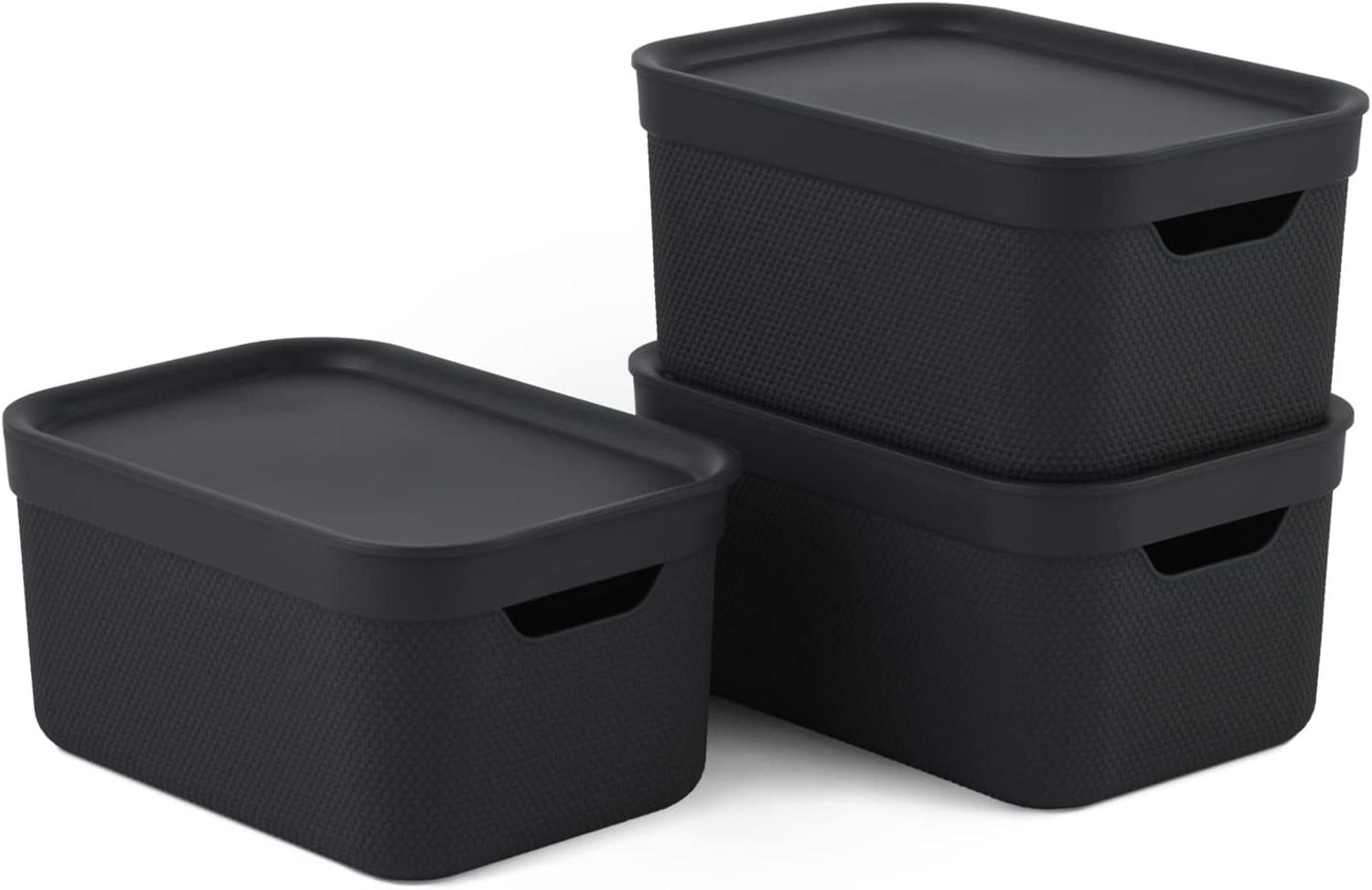 Jive Dekobox 3er-Set Aufbewahrungsbox 5l mit Deckel, Kunststoff (PP recycelt), dunkelgrau, 3x5l (27.8 x 19.5 x 22.4 cm), Schwarz, Nicht zutreffend Bild 1