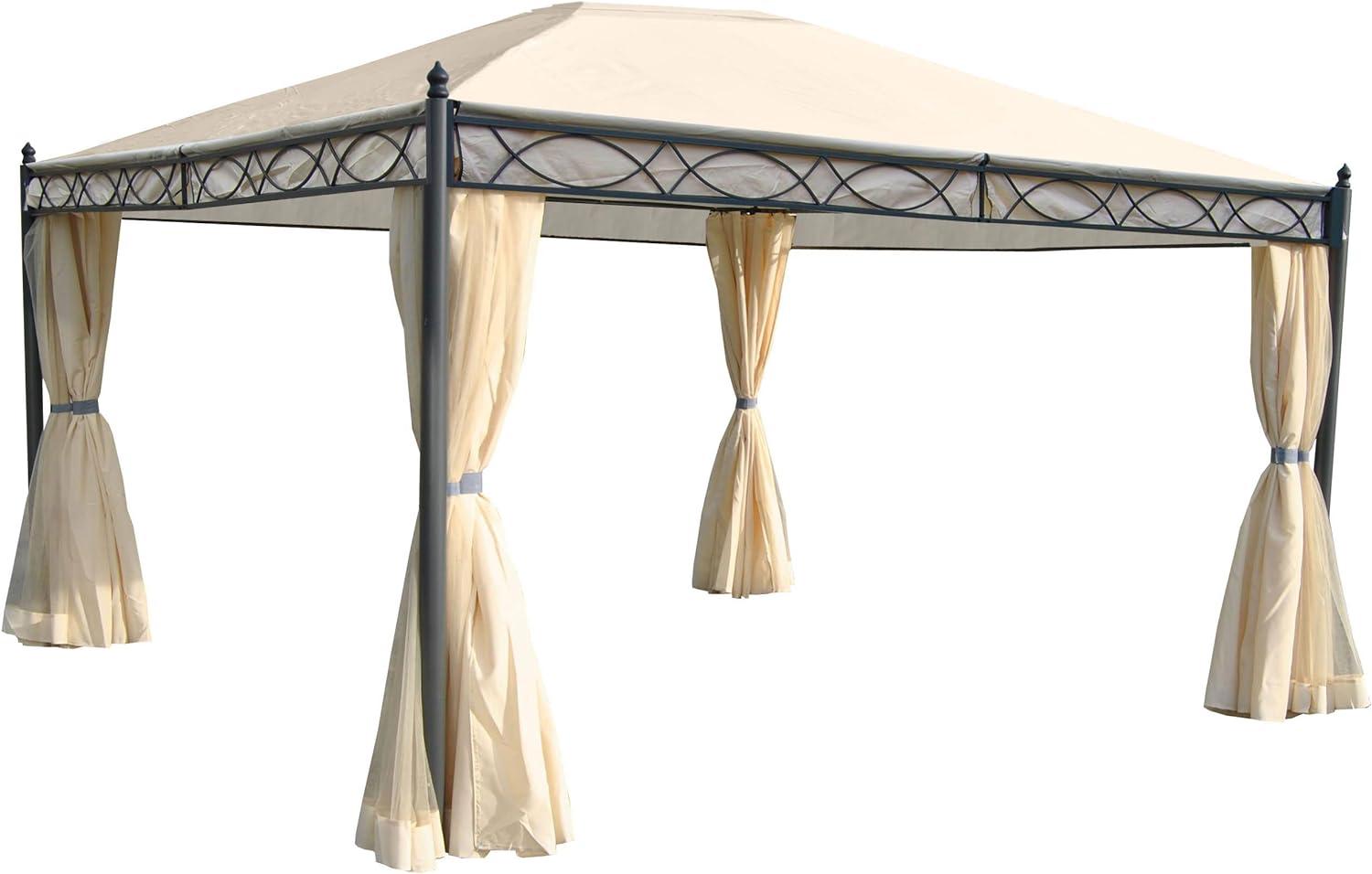 Pergola Cadiz, Garten Pavillon, stabiles 7cm-Gestell mit Seitenwand + Moskitonetz ~ creme 4x3m Bild 1