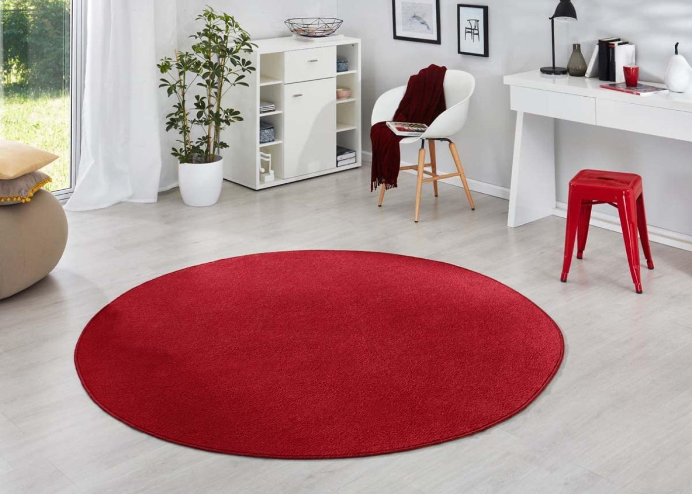 Runder Kurzflor Teppich Uni Fancy rund - rot - 133 cm Durchmesser Bild 1