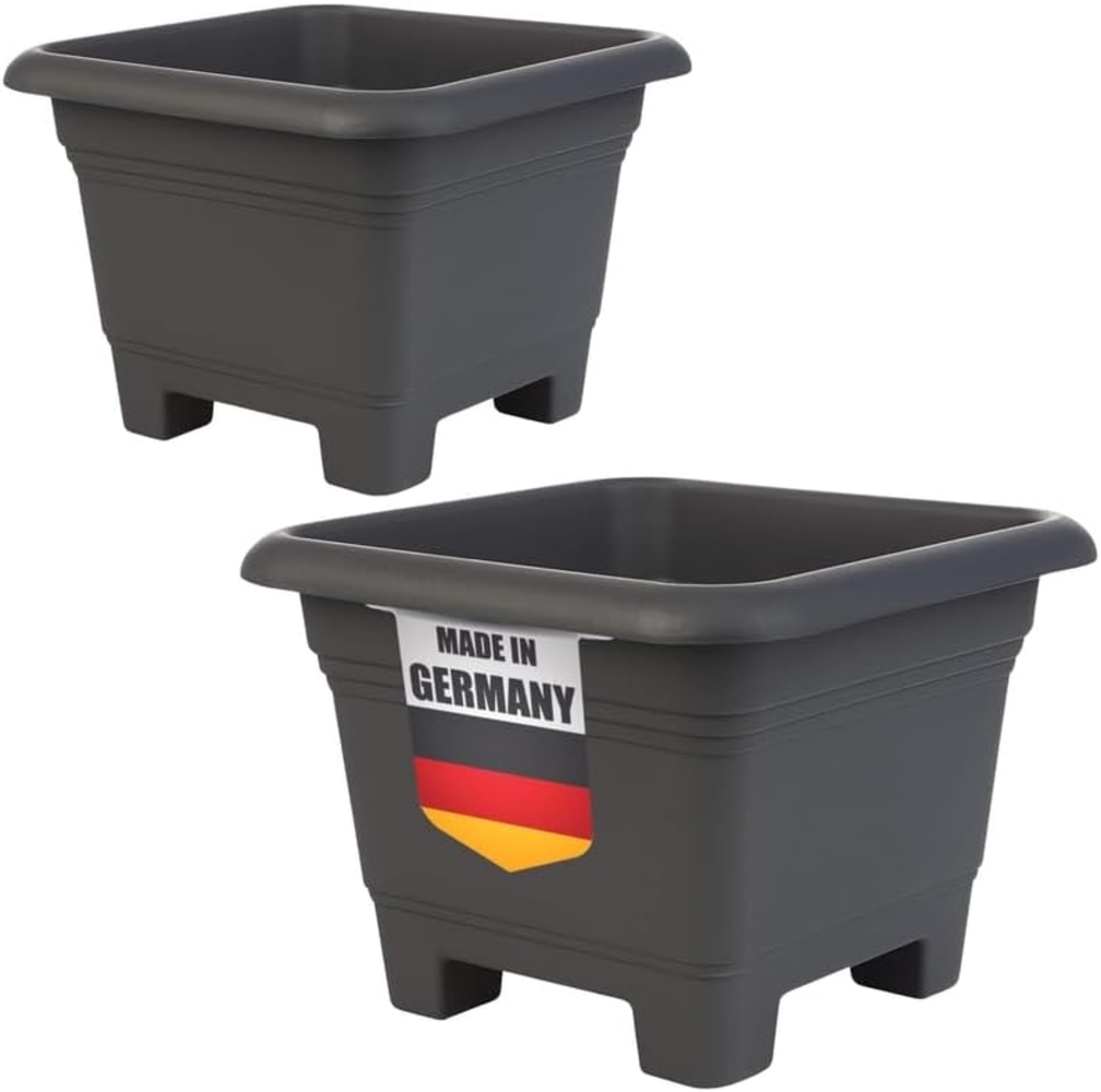 2friends Pflanzkübel 2er Set - Eckiger Blumentopf groß draußen in Anthrazit, 38x38x28 cm, Pflanztöpfe groß für Garten & Terrasse Bild 1