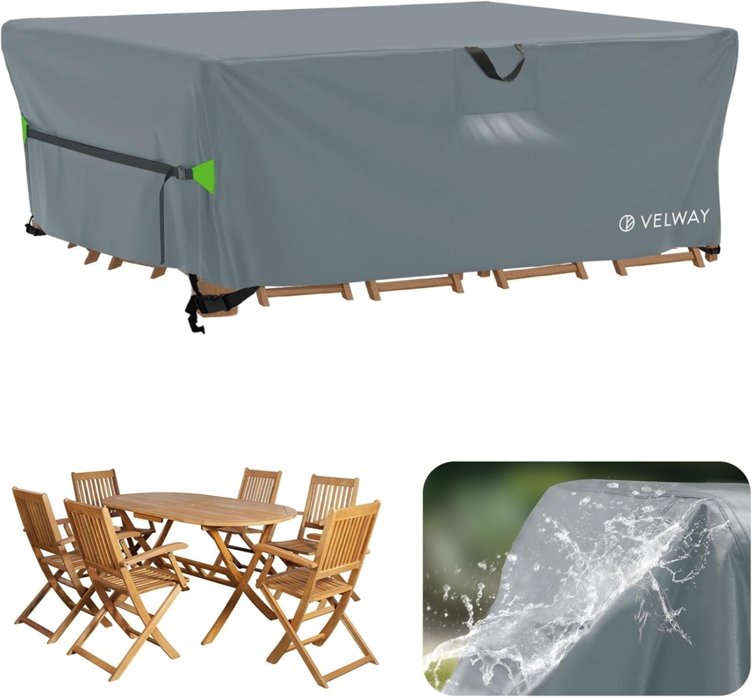 Velway Abdeckung Gartenmöbel Wasserdicht 200 x 160 x 74 cm - Rechteckig Schutzhülle Winddicht Loungemöbel Abdeckung Abdeckhauben für Gartentische Sitzgruppe Terrassenmöbel - Grau Bild 1