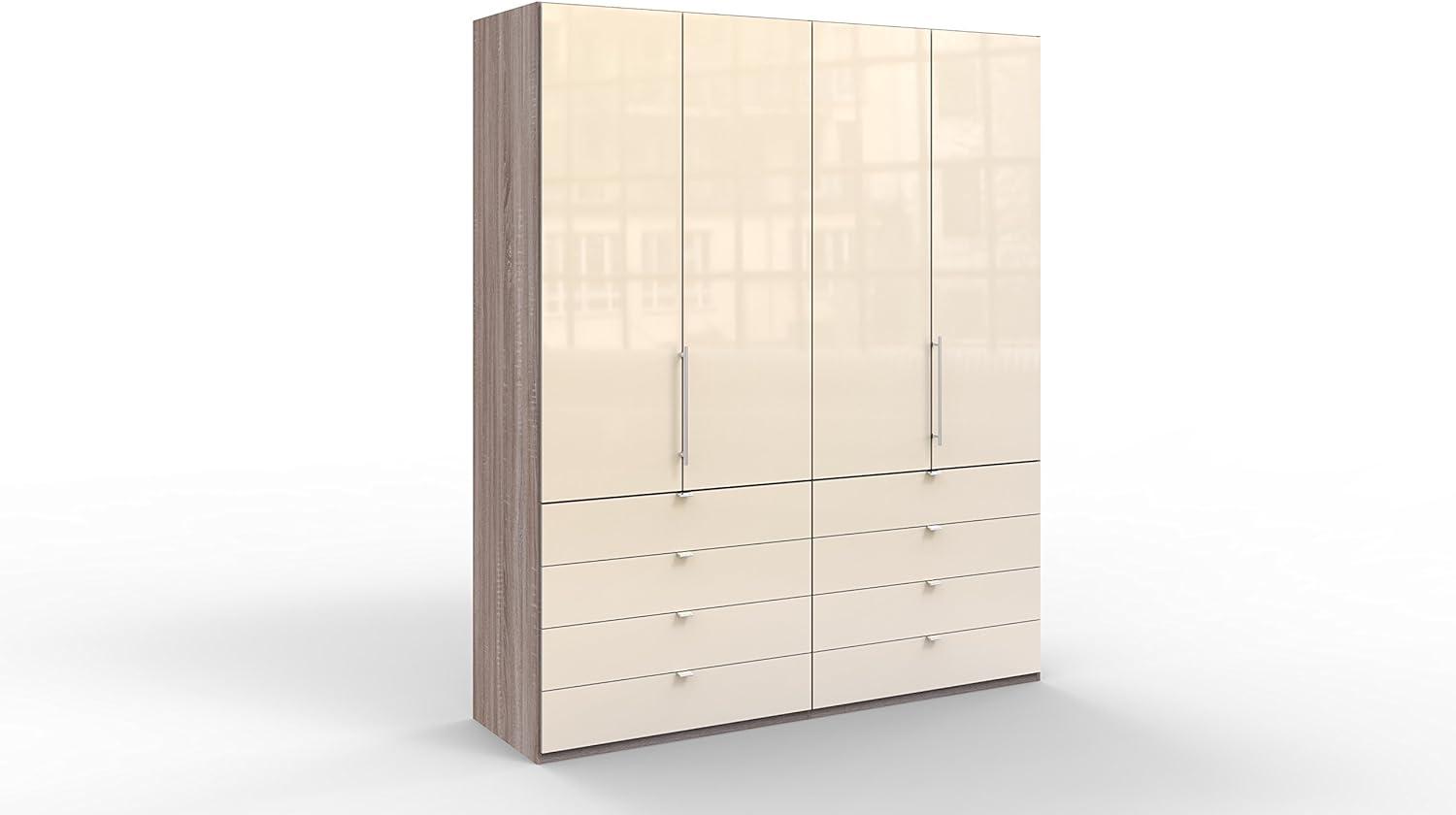 WIEMANN Loft Kleiderschrank, Schlafzimmerschrank, Gleittürenschrank, Drehtürenschrank, mit Schubladen, Glas magnolie, Trüffeleiche, Holz, B/H/T 200 x 236 x 58 cm Bild 1