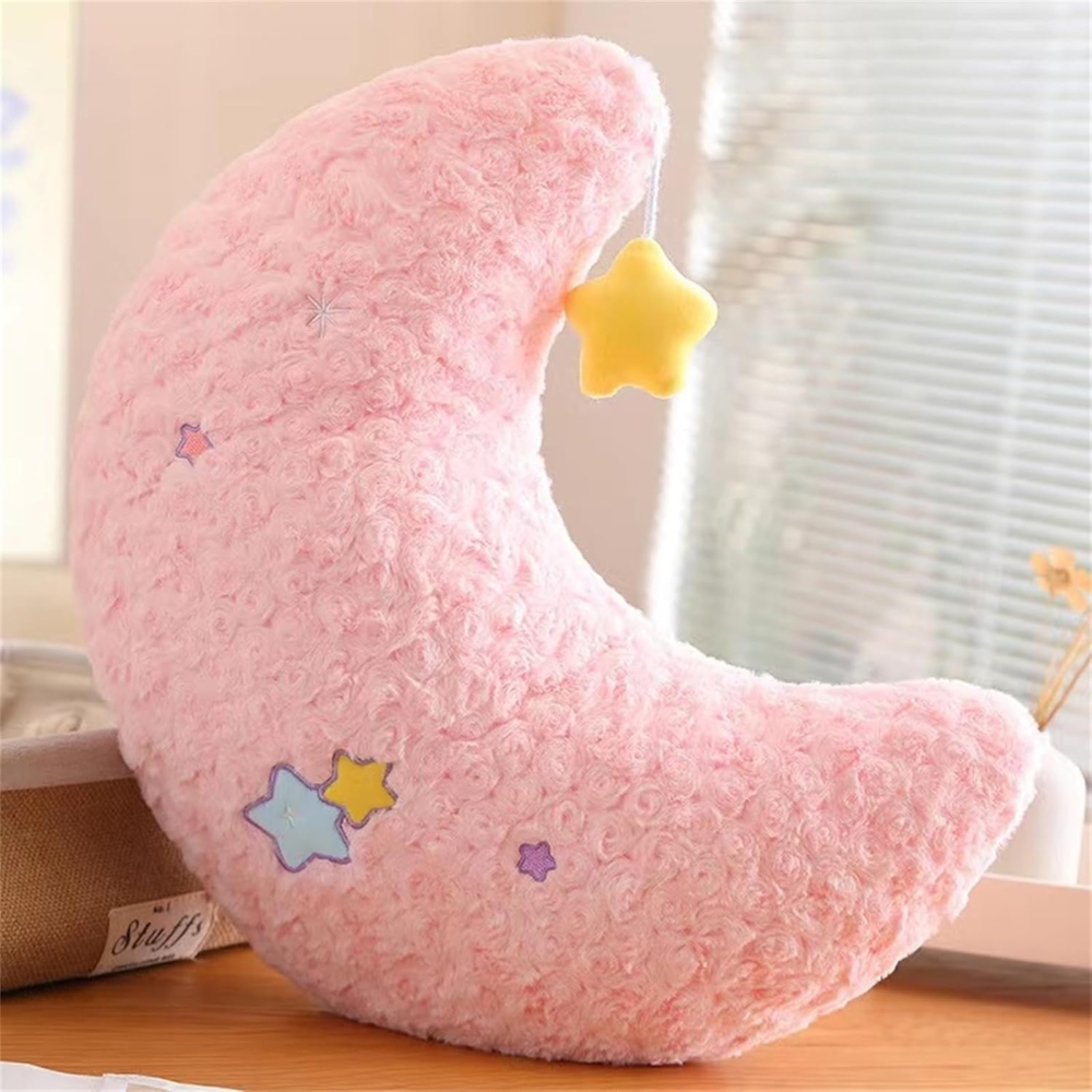 Kuschelkissen Kinder Niedlich Stern Mond Plüsch Kissen Dekokissen Weiche Flauschige Zierkissen Sofakissen für kuschelecke Kinderzimmer Schlafzimmer Deko, 50CM (Rosa,Mond) Bild 1