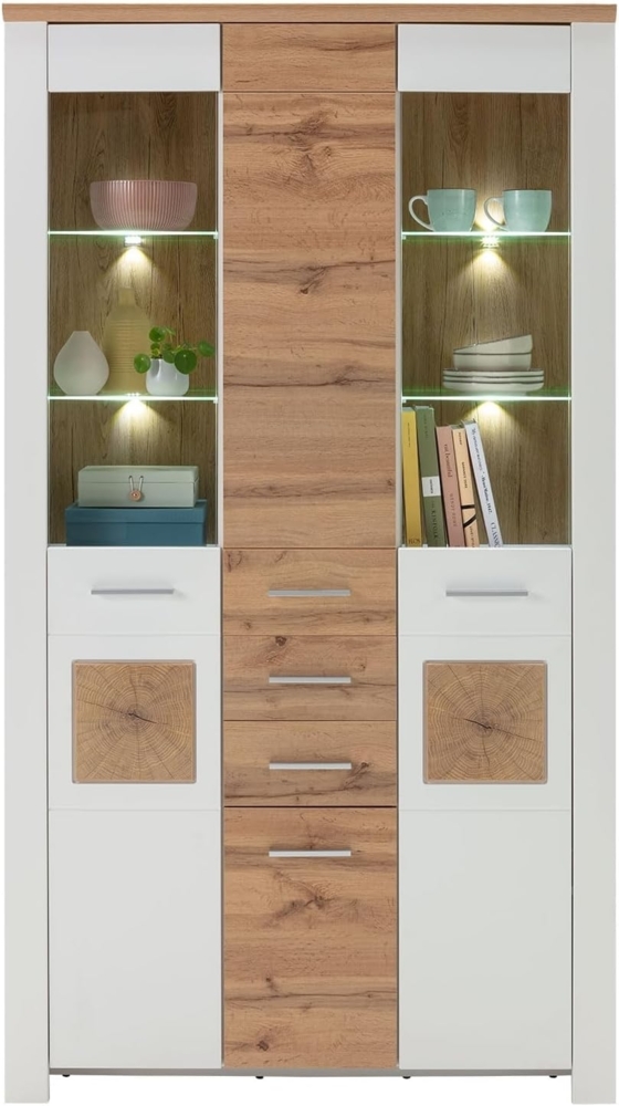 Vitrine LIV'IN Matera, Holzwerkstoff, Weiß, Holzfarben, 112 x 202 x 39 cm Bild 1