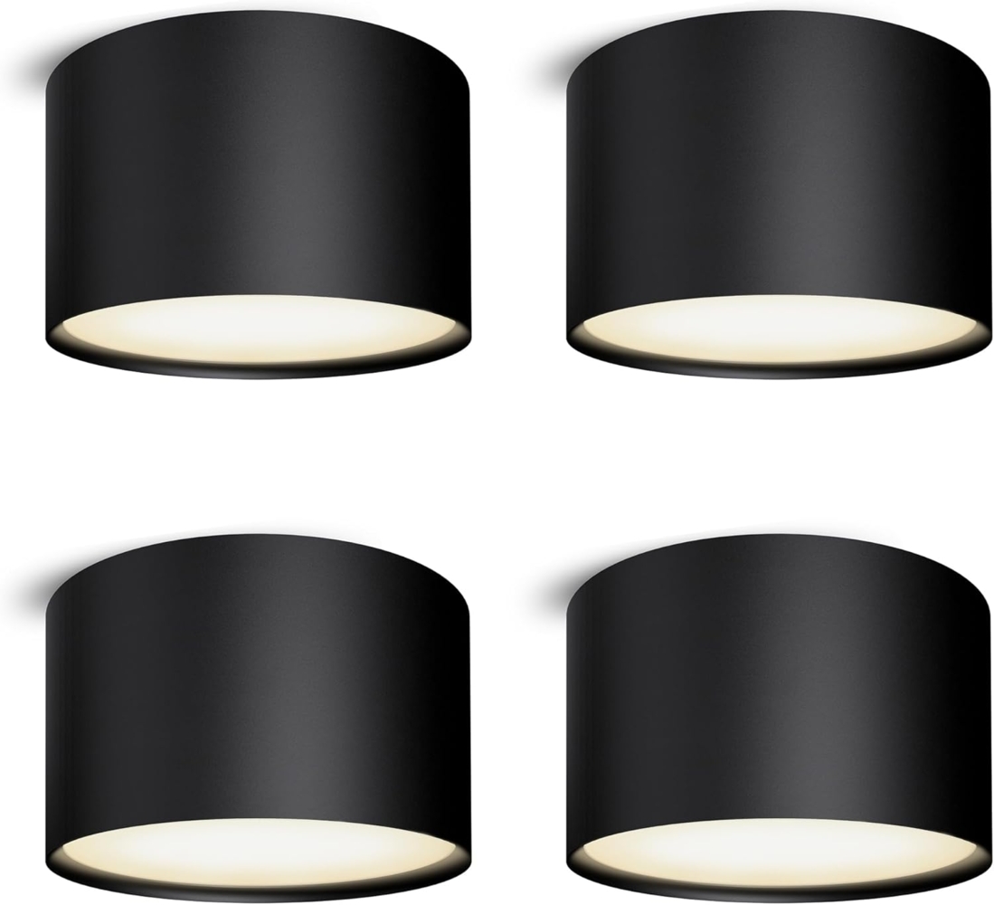 SSC-LUXon LED Aufbaustrahler PIATO LED Deckenspot schwarz rund flach 6W warmweiß 230V, Warmweiß Bild 1