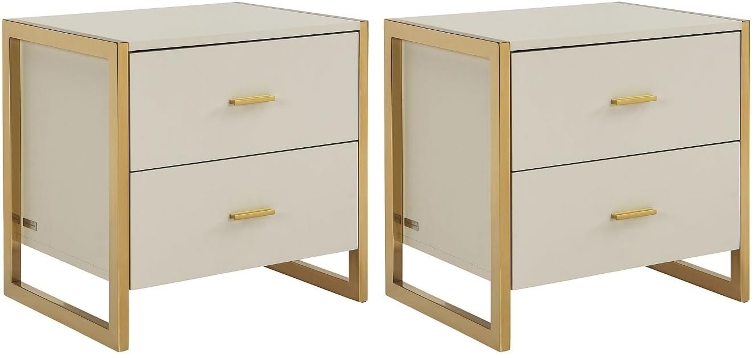 Vente-unique - 2er-Set Nachttische mit 2 Schubladen - MDF - Beige & Goldfarben - OMBRELIA von Pascal Morabito Bild 1
