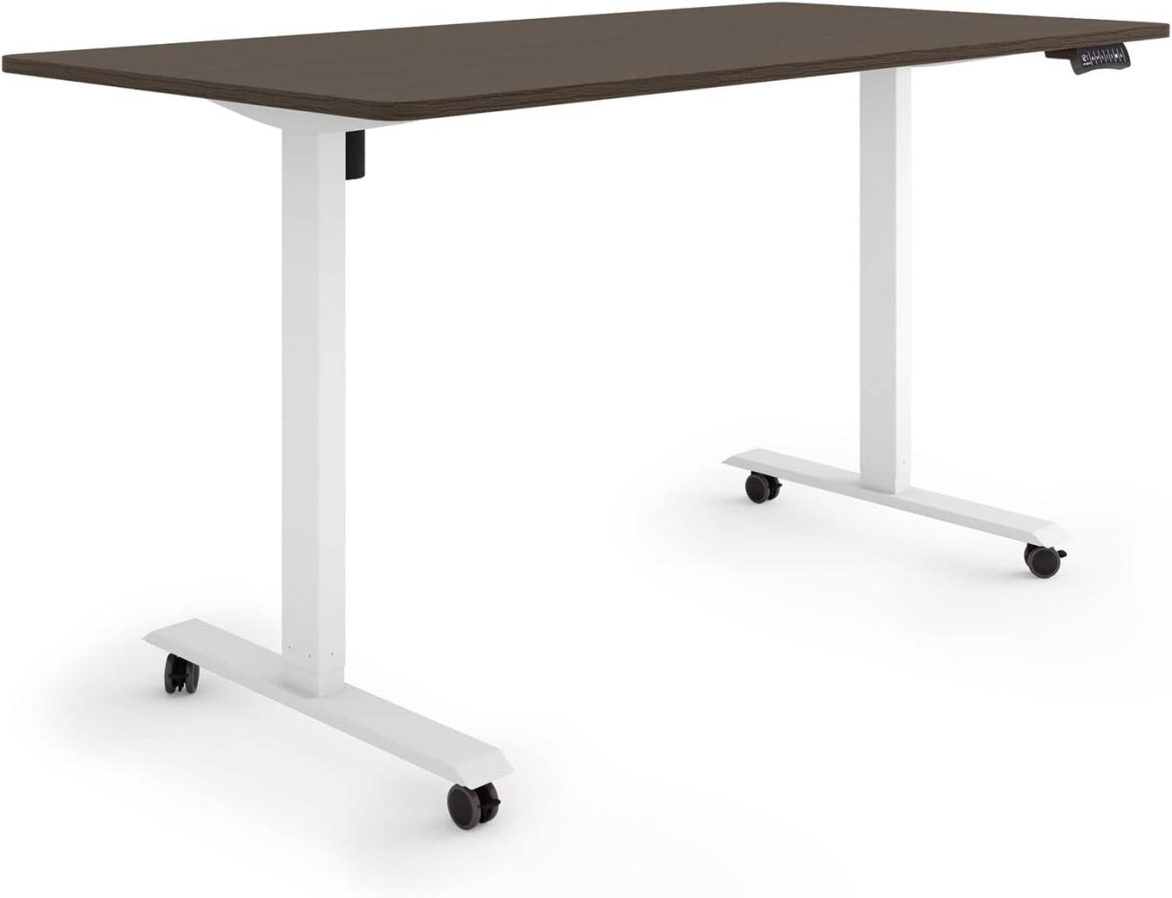 ESMART Germany ETX-121WE 160x80cm Ebenholz Dekor Ergonomischer Steh-Sitz-Schreibtisch auf Rollen Stufenlos elektrisch höhenverstellbar 78,5-128,5cm 3 x Memory Aktivitätserinnerung Soft-Start/Stopp Bild 1