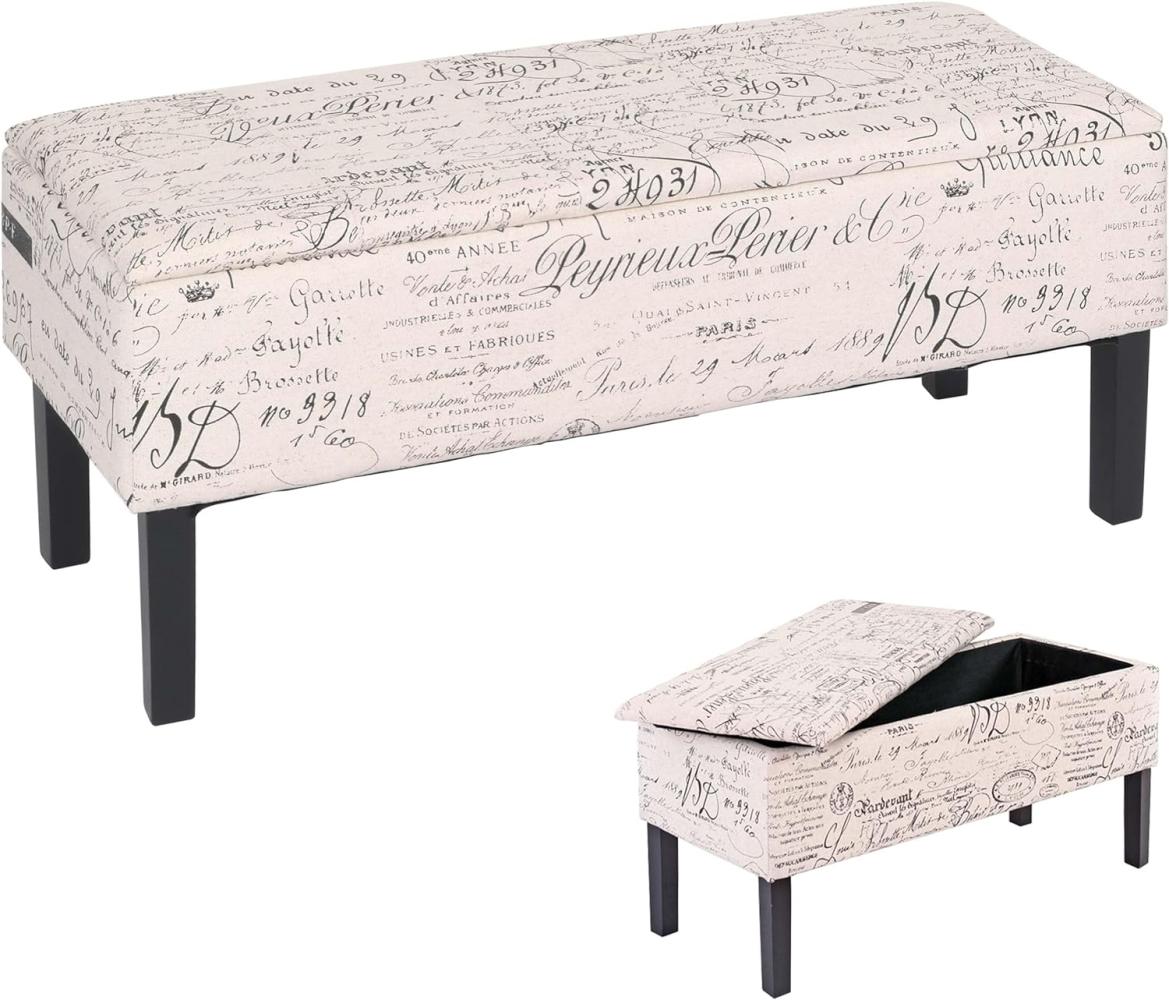 Bank Sitzbank Aufbewahrungstruhe Renens Stoff/Textil 95x36x44 cm MVG-zertifiziert ~ Schriftzug creme Bild 1