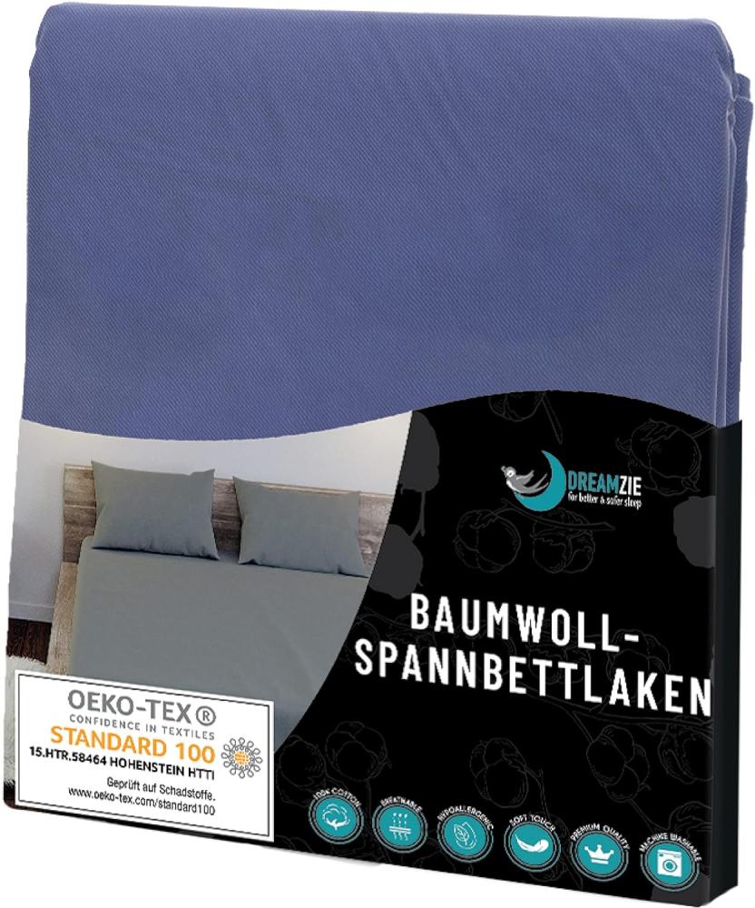 Dreamzie - Spannbettlaken 135x190cm - Baumwolle Oeko Tex Zertifiziert - Dunkelblau - 100% Jersey Spannbetttuch 135x190 Bild 1