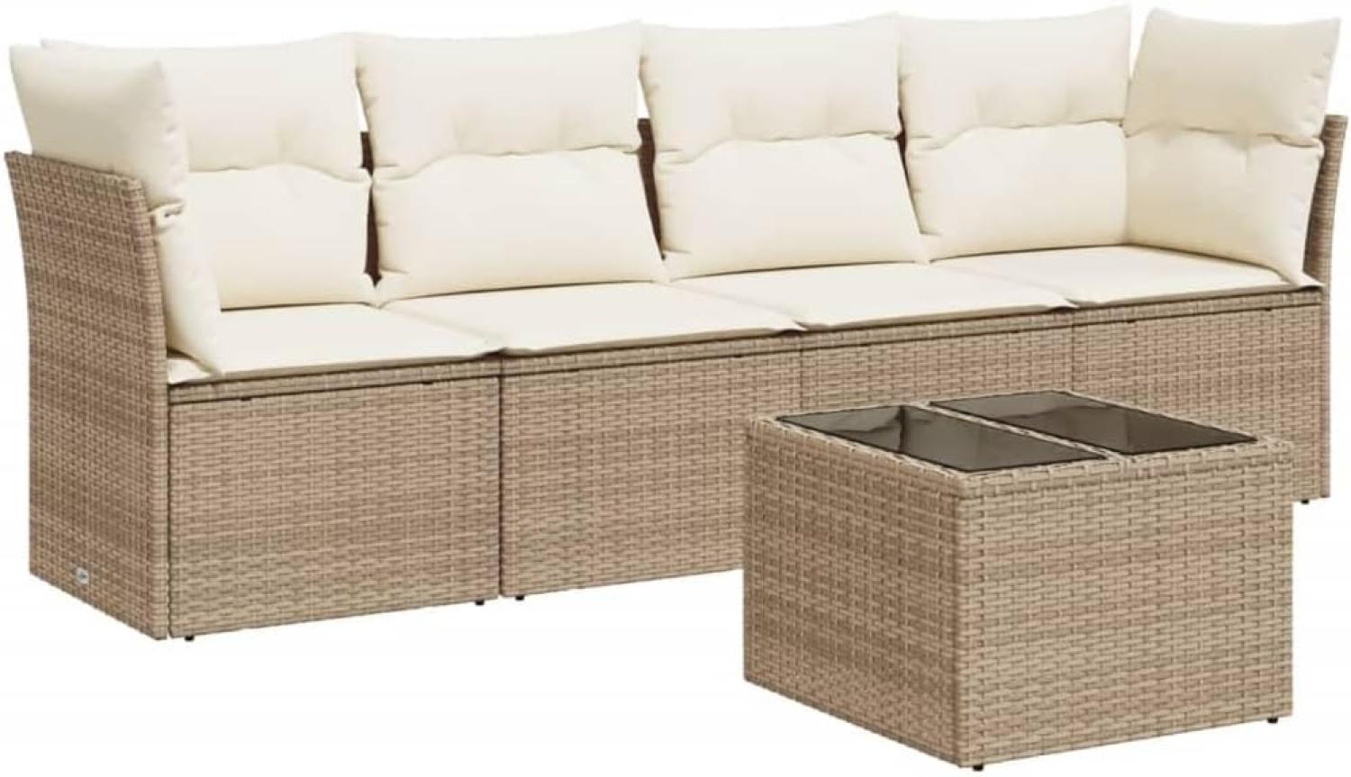 vidaXL 5-tlg. Garten-Sofagarnitur mit Kissen Beige Poly Rattan 3249077 Bild 1